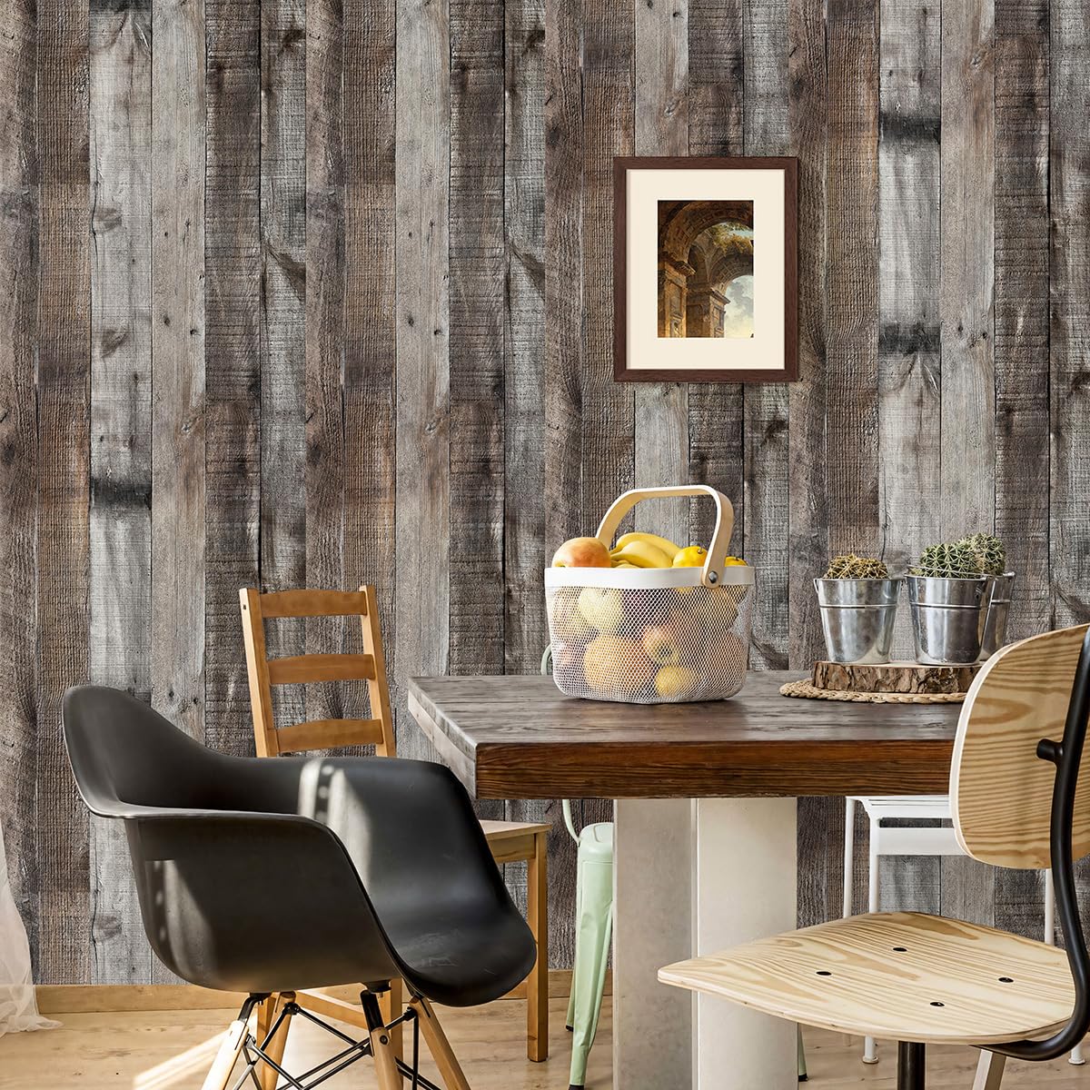 Livebor Gray Shiplap Peel and Stick Wallpaper Wood Contact Paper 17.7”x 120” Distressed Wood Wallpaper Peel and Stick Wooden Wall Gray Contact Paper Rustic Shiplap Plank for Walls and Countertops
