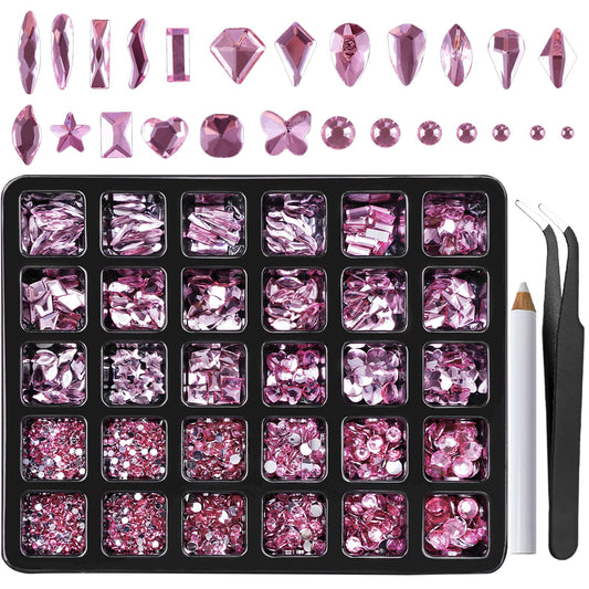 Canvalite 2518Pcs Rhinestones Nail Gems, 12 Styles 3D Glass AB Crystals Charms Shiny Multi Shape Flatback Nail Rhinestones for Nail Art with Picker and Tweezers for DIY Nail Art