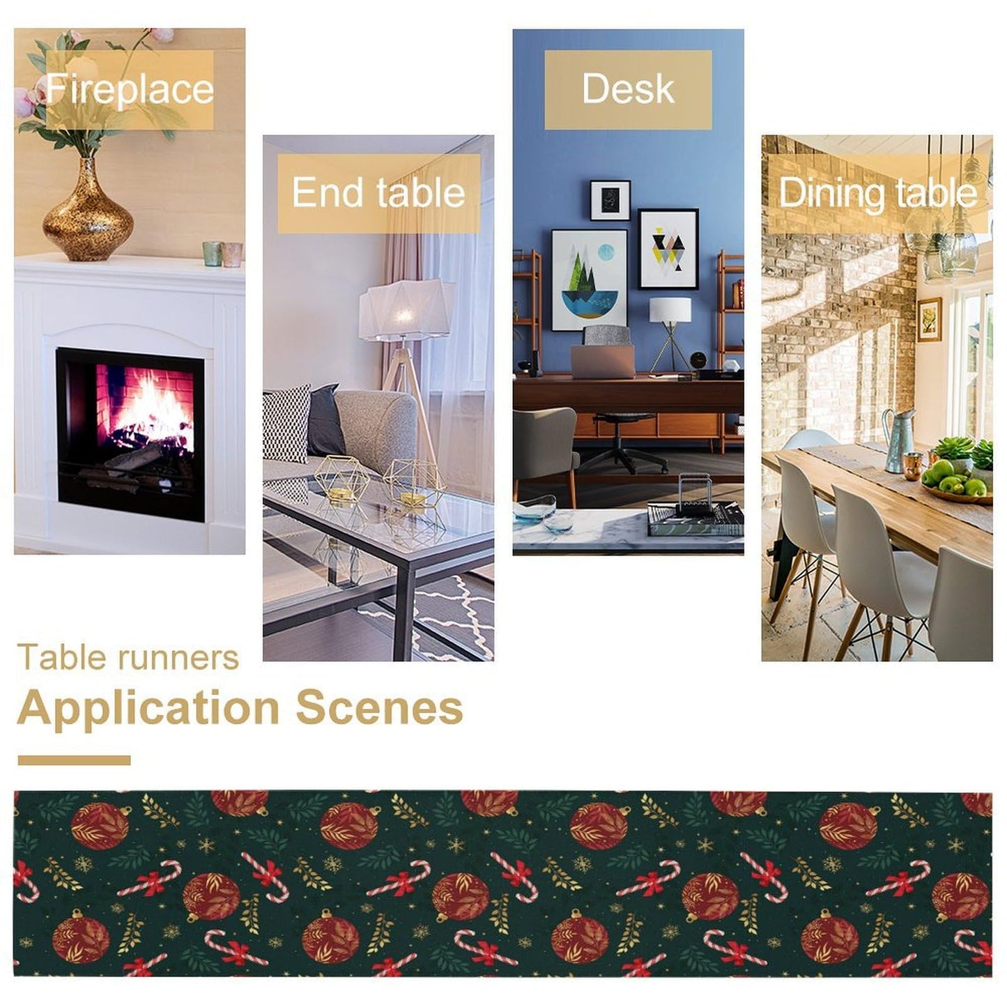 Christmas Table Runner,Green Red Xmas Balls Winter Holiday Dinner Table Decoration for Home Living Room Kitchen Dining Room 13x36in