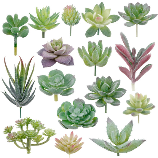 Augshy Artificial Succulents, 16 Pack Fake Succulents Plants Artificial Small Fake Plants Faux Succulents Unpotted for Lotus Landscape Decorative Garden Arrangement Decor