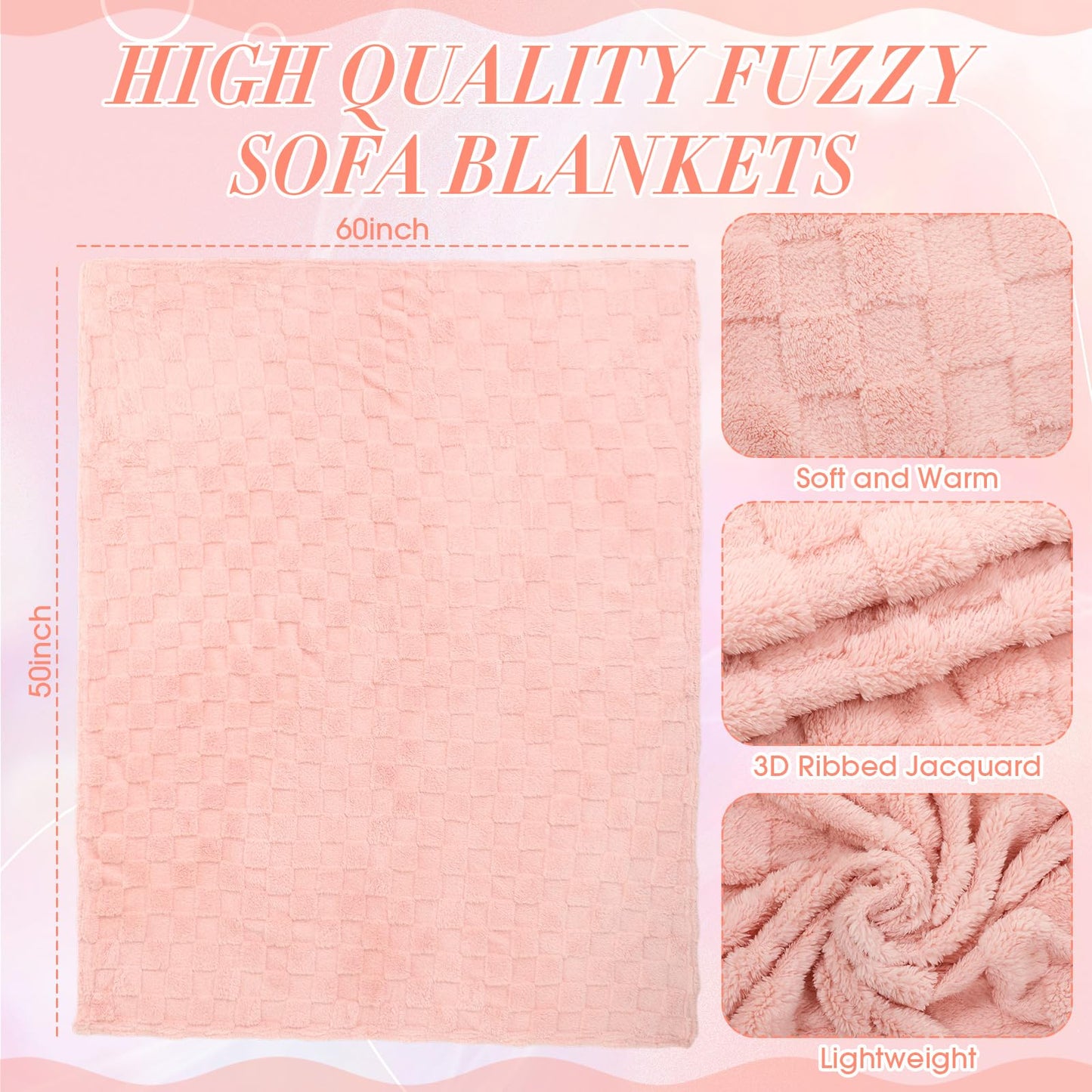 Buryeah 6 Pack Fleece Throw Blankets Bulk, 50 x 60 Inches Soft 3D Checkered Jacquard Flannel Warm Plush Blankets for Couch Sofa Bed Wedding and Employee Appreciation Gifts (Mixed Color)