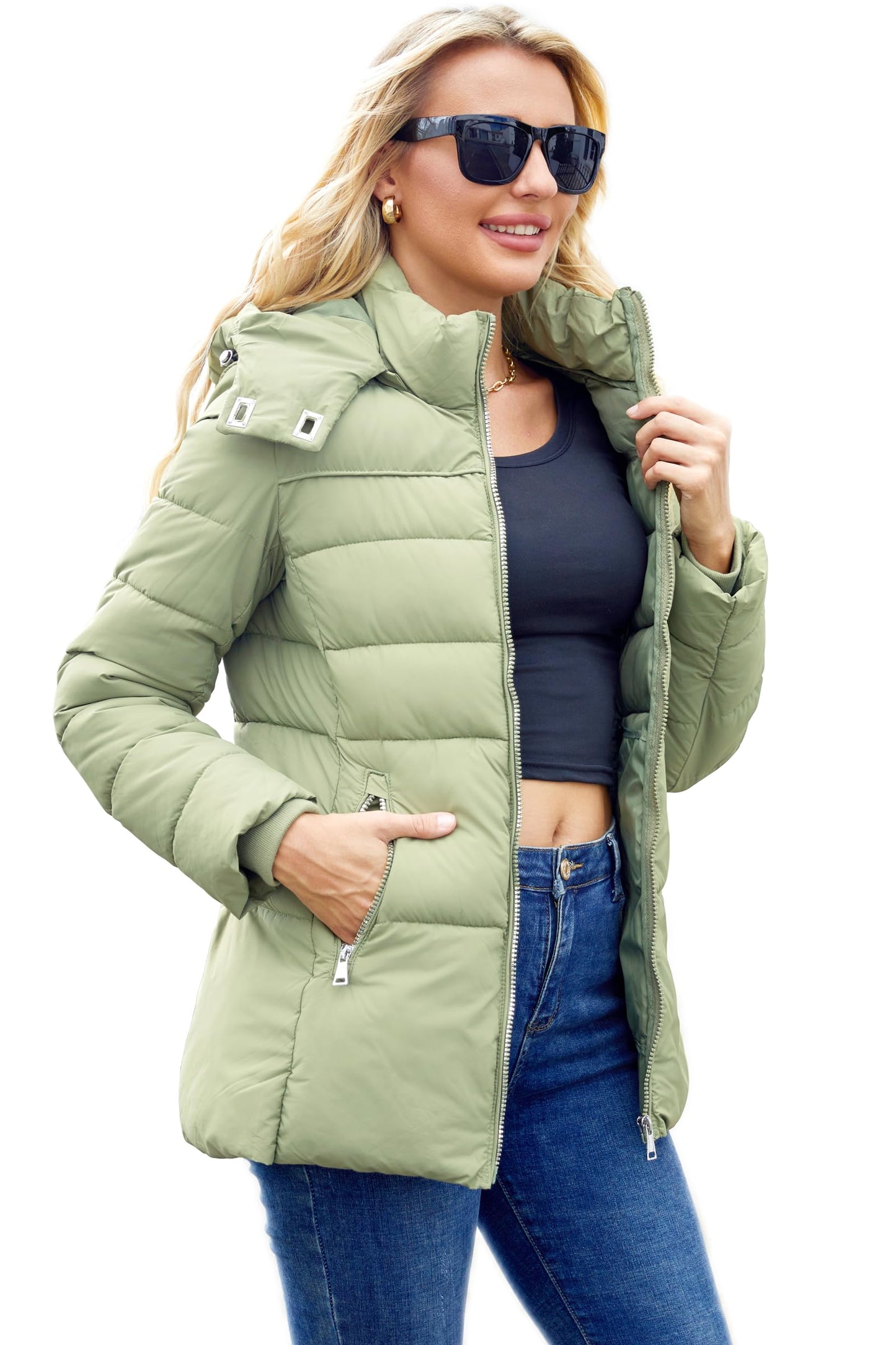 MODERN BUBBLE Womens Packable Puffer Jacket Winter Coat with Hood Warm Lightweight Thickened Down Jacket