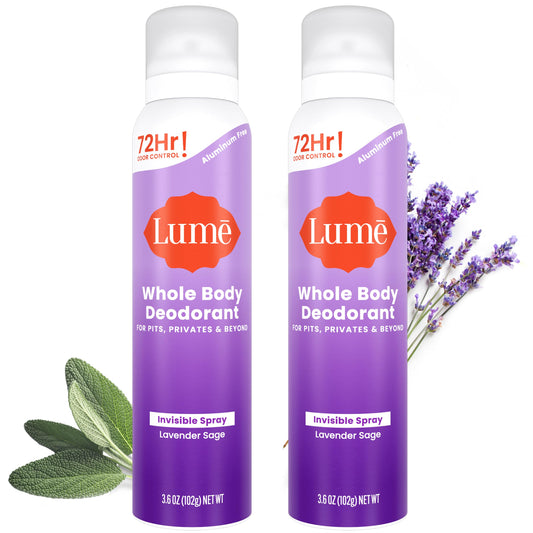 Lume Invisible Spray Deodorant For Women - Whole Body Deodorant Spray - 72 Hr Odor Control - Ozone Friendly, Natural Propellant - Aluminum & Baking Soda Free, Skin Loving - 2 pack (Clean Tangerine)