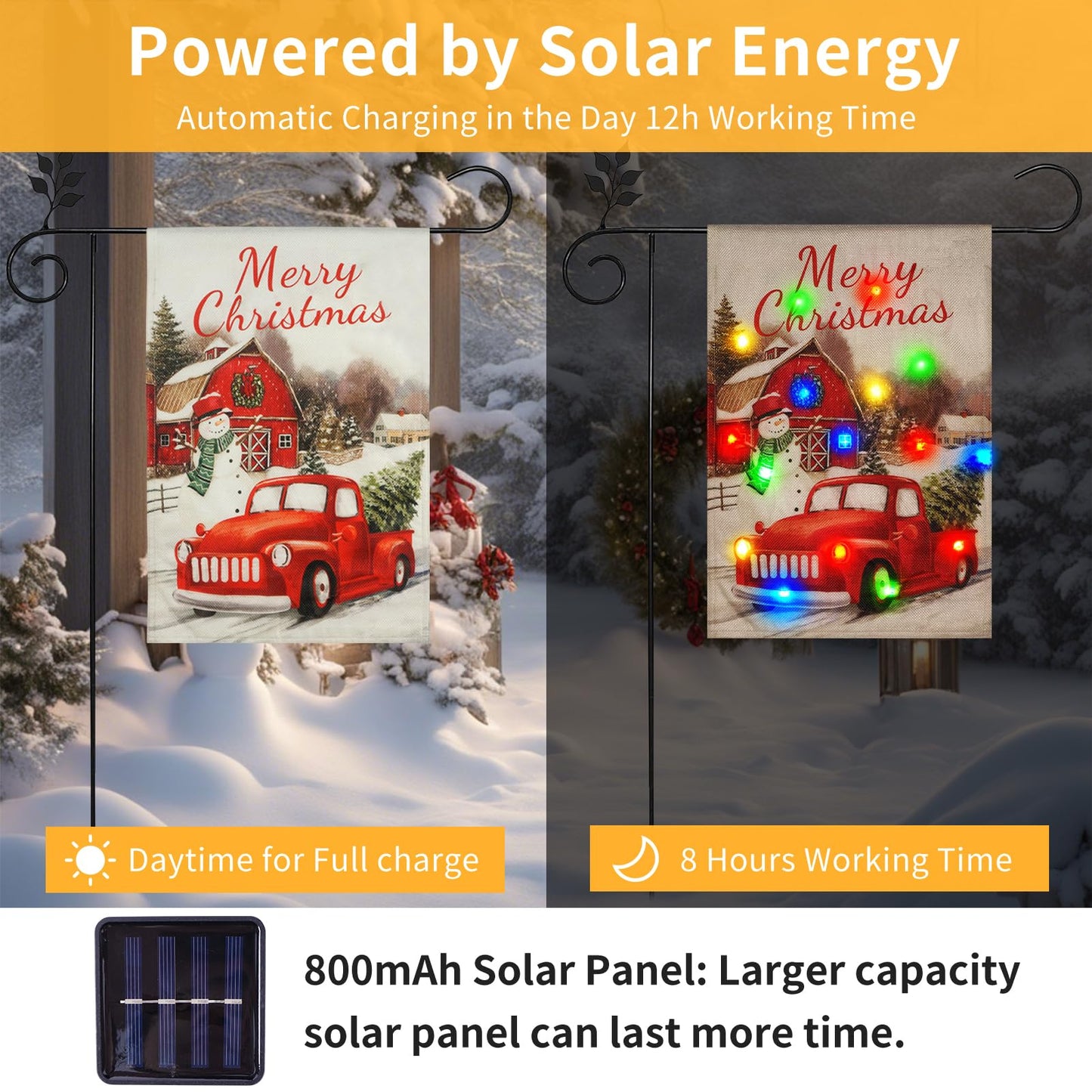 Christmas Lights Garden Flag,Double Sided Christmas LED Outdoor Christmas Yard Flag for Winter Christmas Outdoor Decoration (Multi_car, 12 * 18)