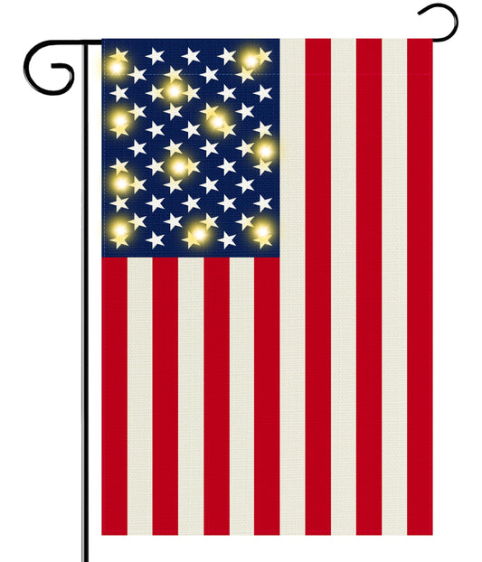 ACPOP Lighted Double Sided Garden Flag, Yard Flag for July 4th Independence Day Patriotic Memorial Day, Decorative Banners for Outside Lawn House Party Holiday