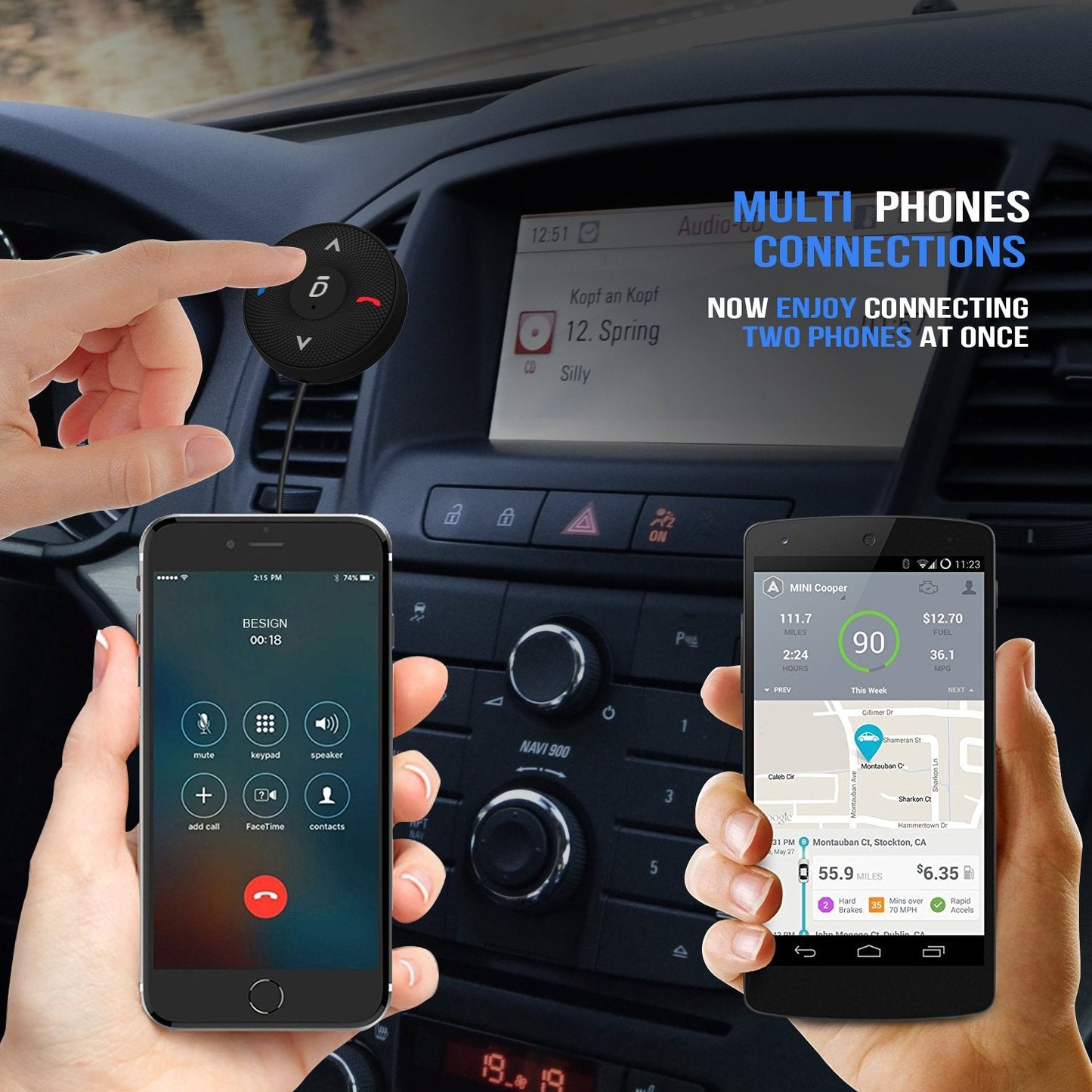 Besign Bluetooth 5.3 Car Kit for Handsfree Talking and Music Streaming, Wireless Audio Receiver Ground Loop Noise Isolator for Car with 3.5mm AUX Input Port