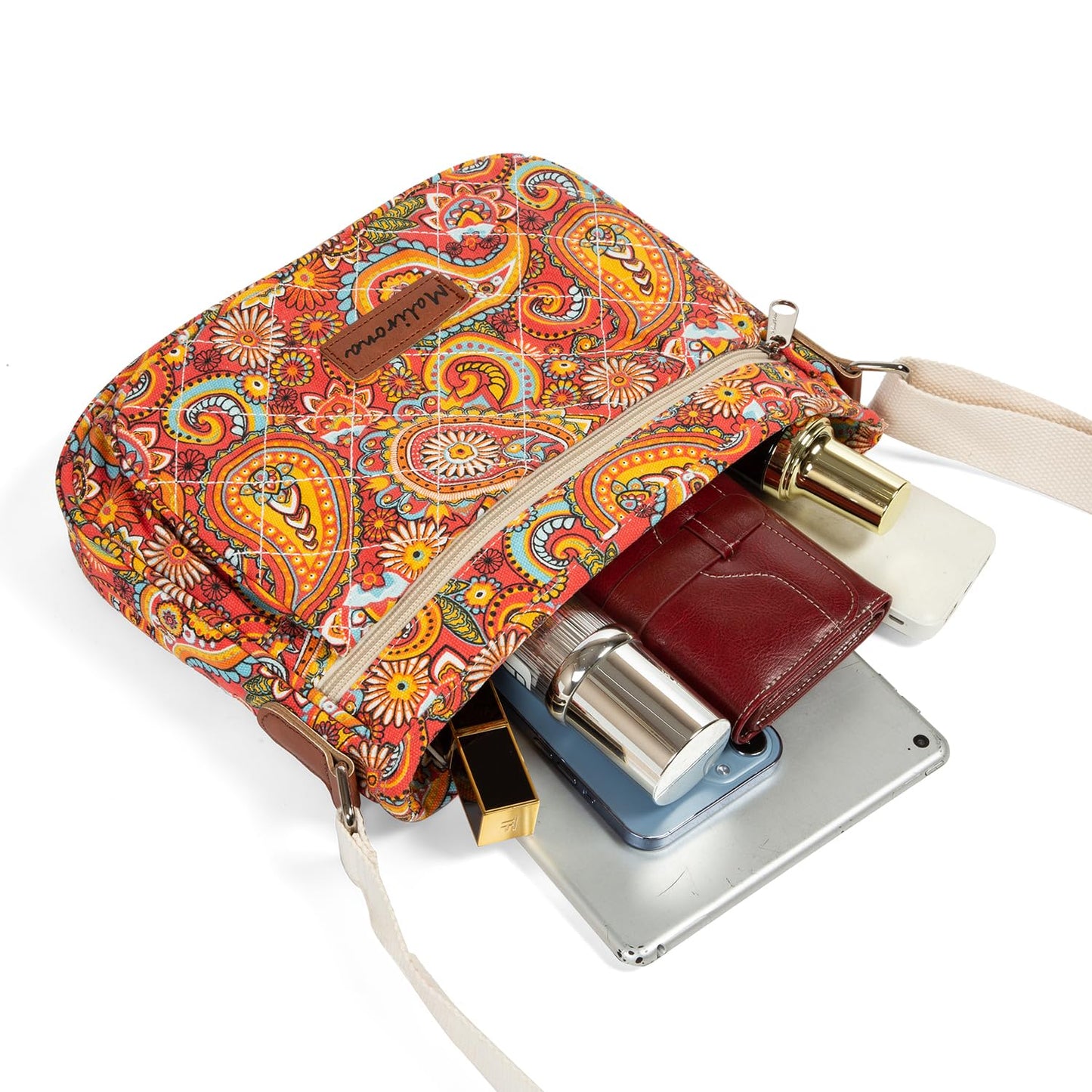 Malirona Women 's Durable Floral Crossbody Bag Canvas Messenger Handbag Multi Pocket Travel Satchel Purse (Red Flower-M)