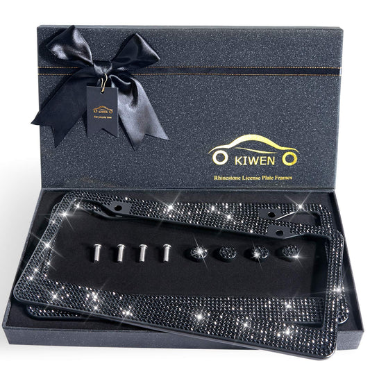 Bling License Plate Frames with High End Ribbon Gift Box,2 Pack Rhinestone License Plate Frame,Handcrafted Crystal Premium Stainless Steel Bling License Plate Frame for Women,Birthday