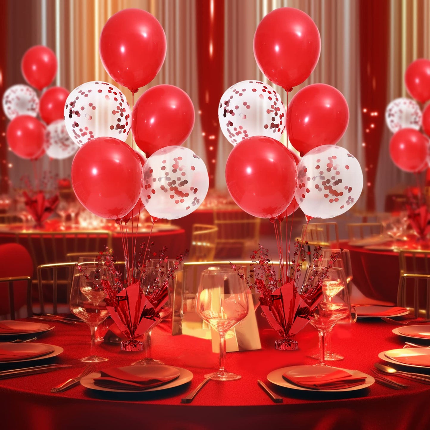 2 Set Red Balloon Centerpieces for Tables Red Balloons Stand Kit for Birthday Party Graduation Baby Shower Valentine's Day Wedding Prom Cake Retirement Table Top Decorations