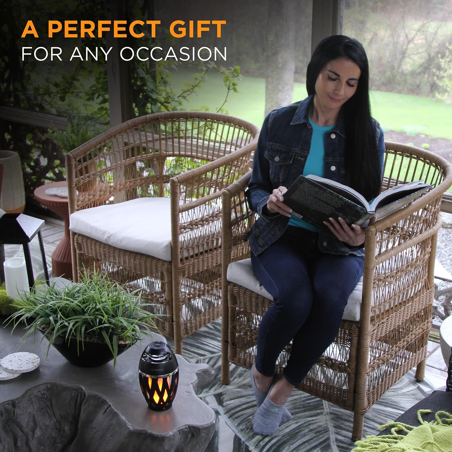 TikiTunes Portable Bluetooth 5.0 Indoor/Outdoor Wireless Speaker, LED Torch Atmospheric Lighting Effect, 5-Watt Audio USB Speaker, 2000 mAh Battery for iPhone/iPad/Android