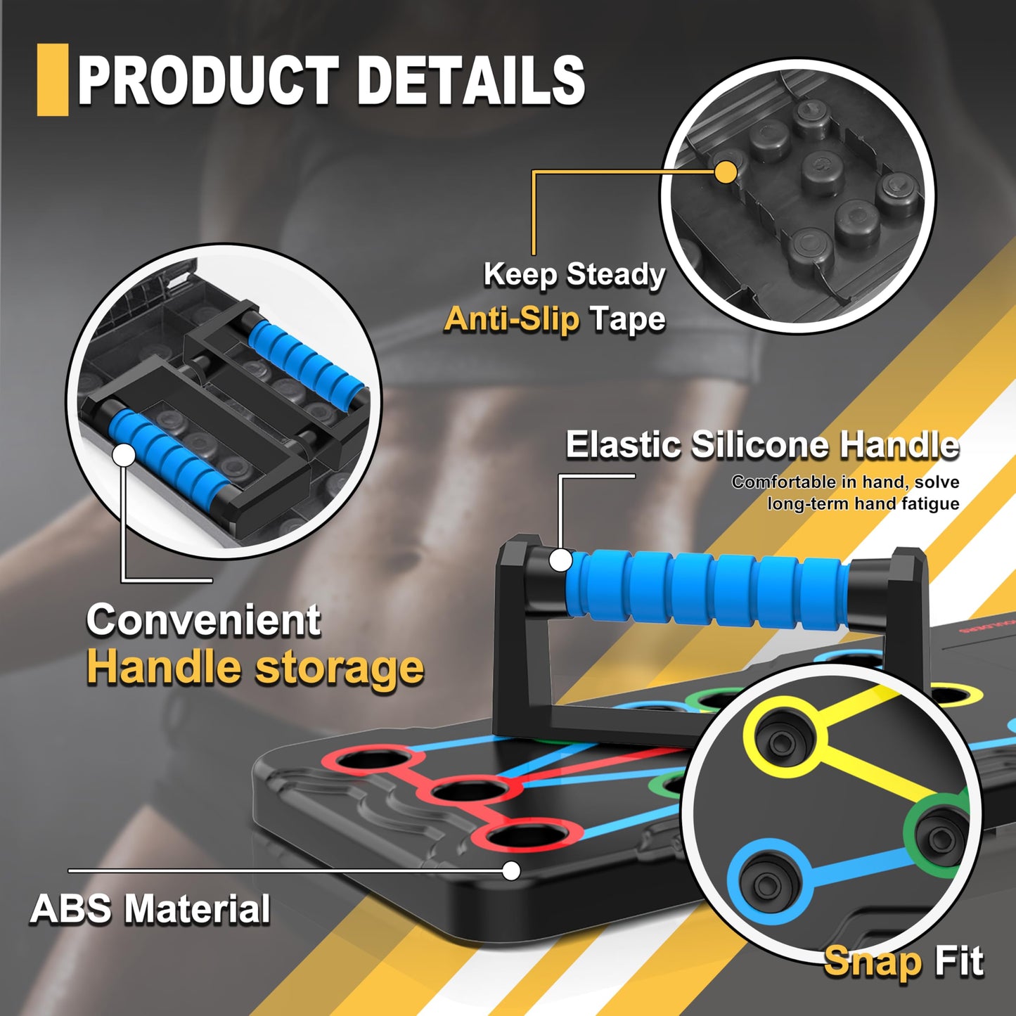 Foldable push-up rack for portable strength training, sturdy and stable equipment for men's and women's home gym workouts.