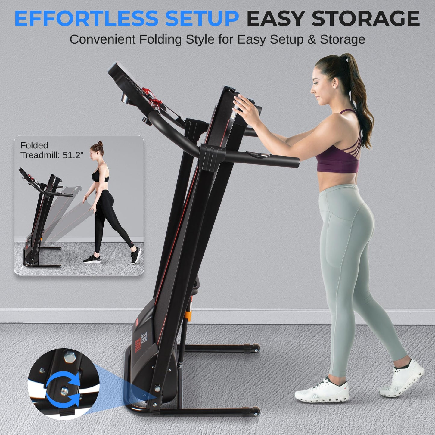 SereneLife Electric Folding Treadmill - Foldable Home Fitness Equipment for Walking & Running, Indoor Home Cardio Machine with Downloadable App, Safety Key, 12 Training Modes, Bluetooth Connectivity