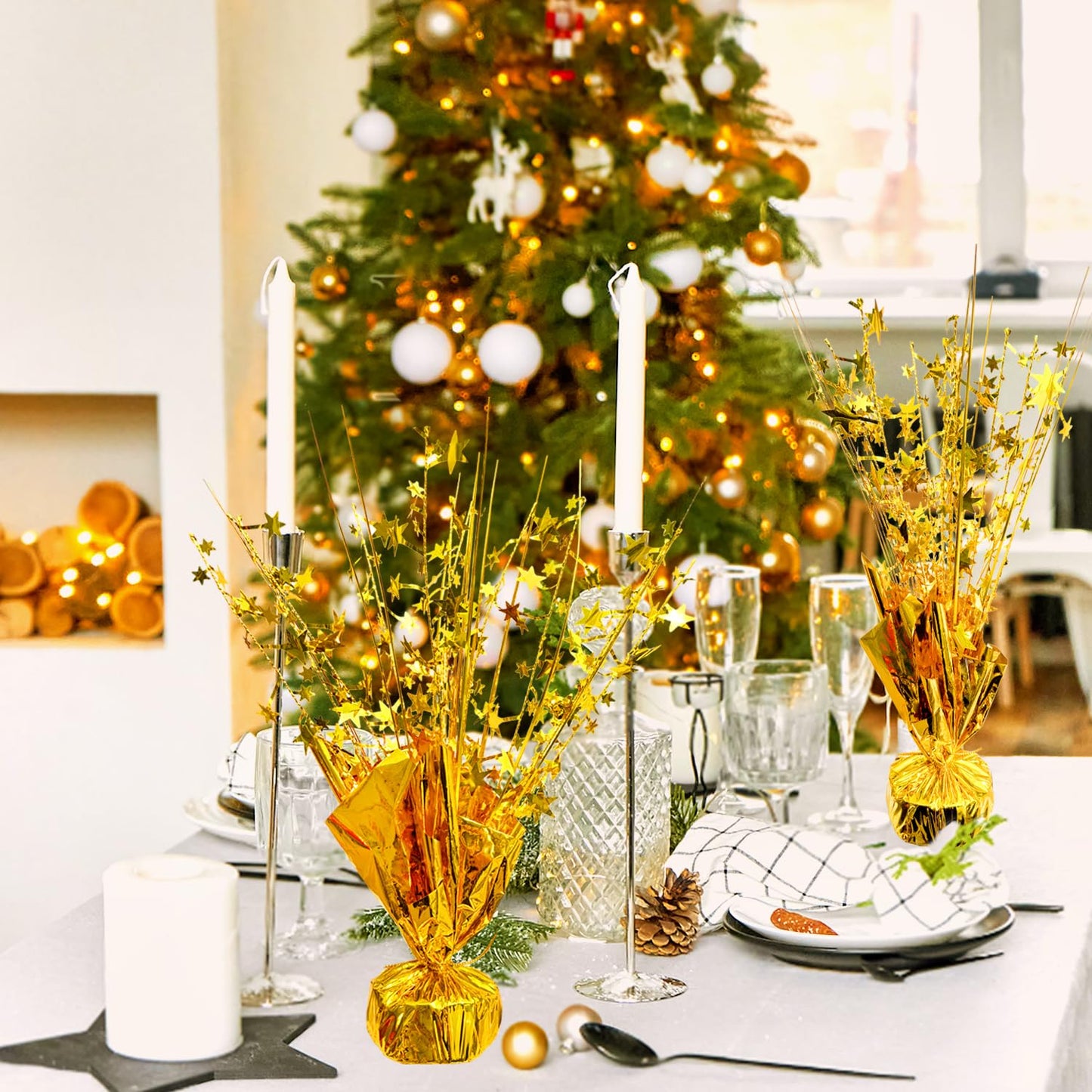 6 PCS Metallic Foil Spray Centerpiece Grad Decor Table Decoration Burst Table Centerpieces for Graduation Birthday Wedding Anniversary Season Holiday Party Supplies Decor (Gold)