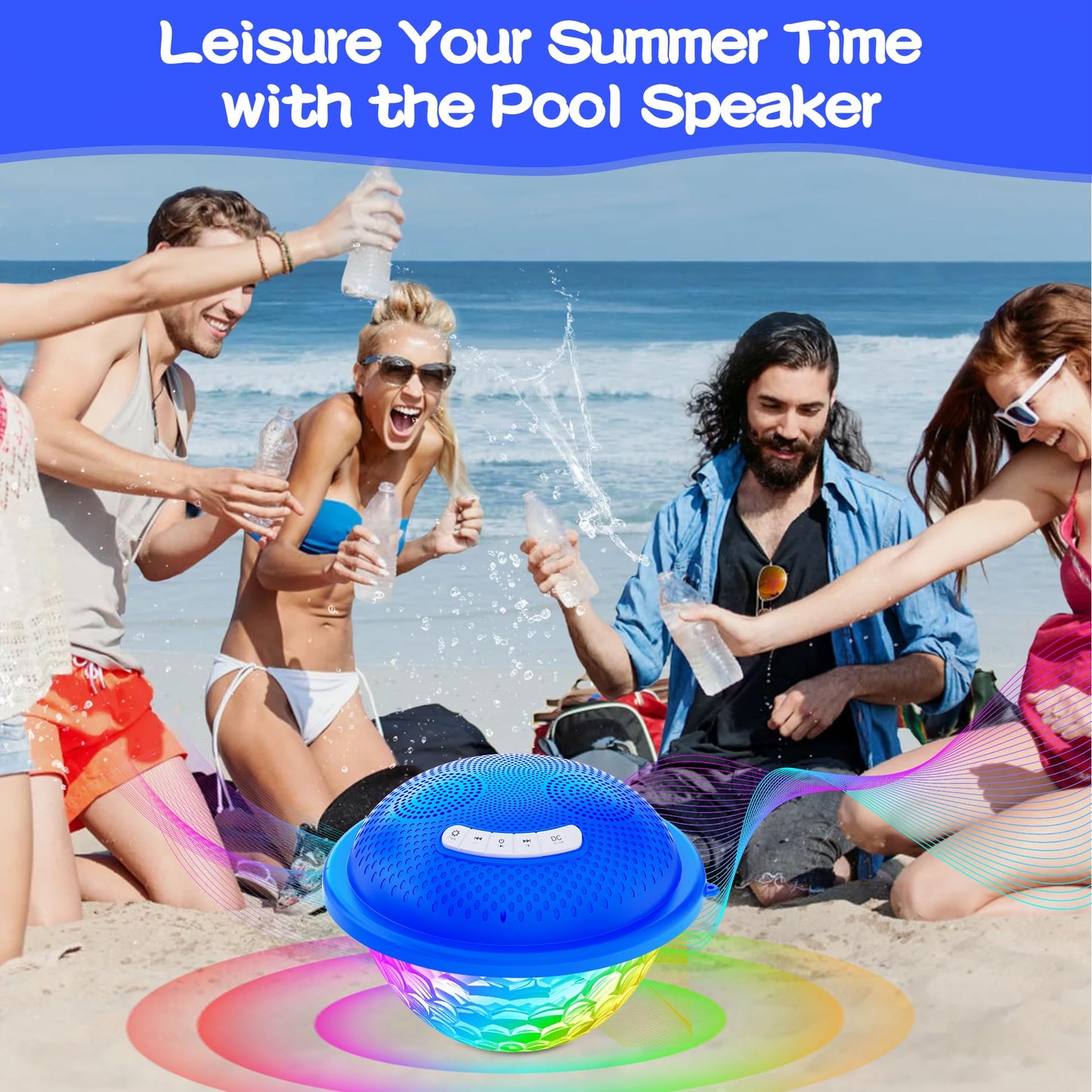 KingSom Bluetooth Pool Speaker,Floating Pools Speaker with Colorful Lights,Hot Tub Speakers IP68 Waterproof Poo l Speakers,16W Loud Stereo Sound Bluetooth Speake r,TWS Pairing Floating Speake r-Blue