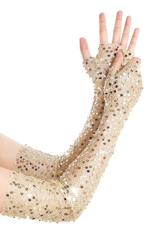 BABEYOND Opera Gloves for Women - Long Fingerless Sequin Sparkling Glitter Gloves Tea Party Stretchy Adult Size Elbow Length