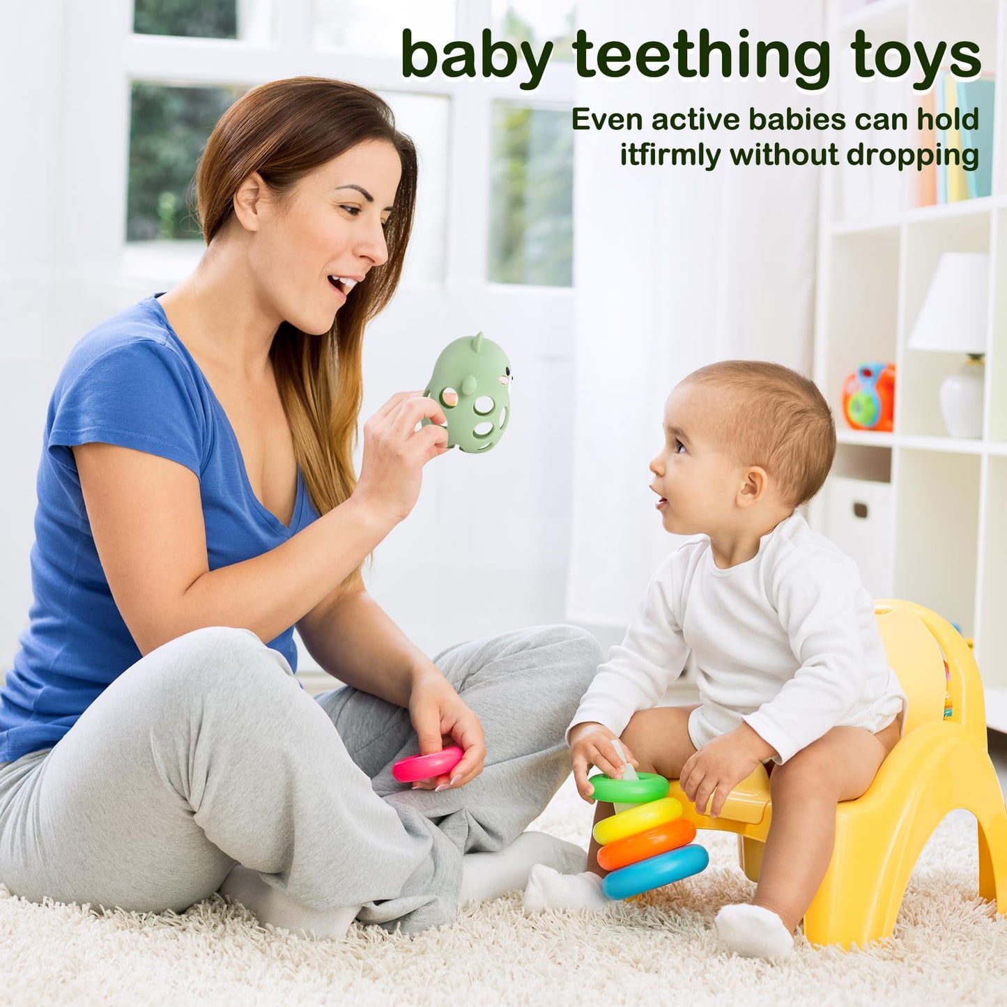 Baby Teething Toy Food Grade Silicone Mitten & Wrist Teether for 0-12 Months, BPA-Free, Anti-Dropping Design for Teething Relief & Sucking Needs (Green)
