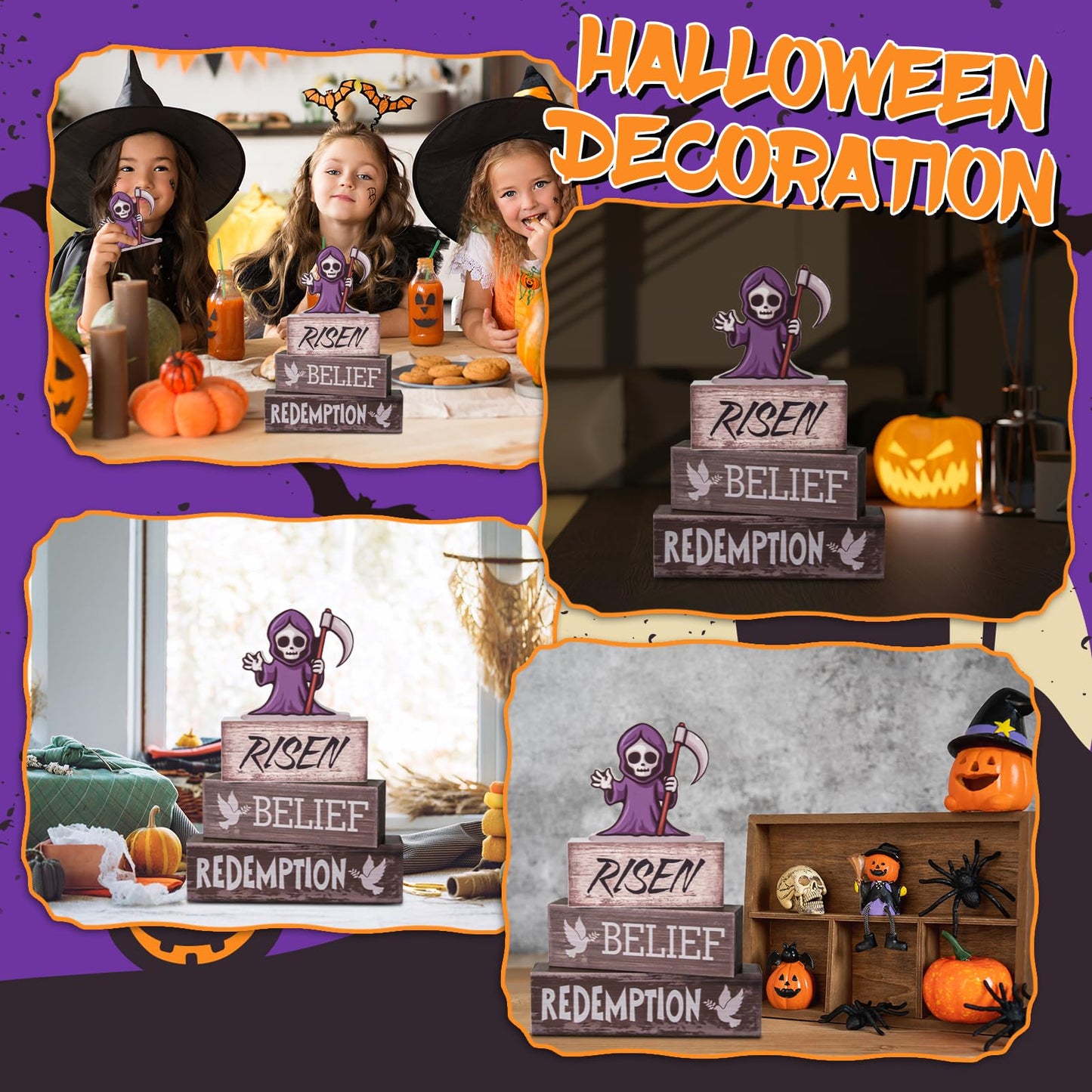 Religious Christian Tiered Tray Decorations Christmas Belief Redemption Tiered Tray Wooden Table Decor Halloween Wooden Table Decoration Centerpiece for Kitchen Home Shelf Office Decor