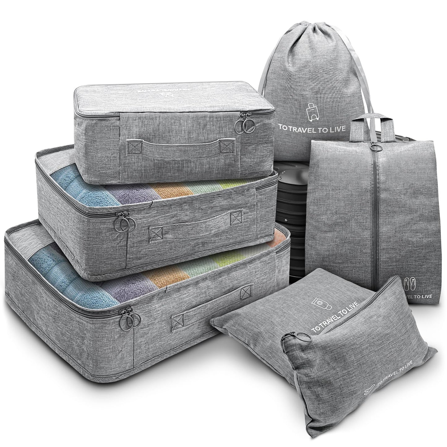 AQUAVOY Packing Cubes, 7 Set Packing Cubes for Travel, Suitcase Organizer Bags Set, Fabric Travel Cubes for Packing Luggage Organizers Bag, Traveling Organizer Bags for Luggage, Kids