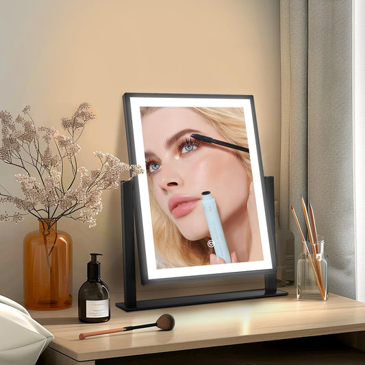 Lighted Makeup Mirror 16inch - Vanity Mirror with Lights Upgrated LED Hollywood Makeup Mirror,3 Color Light,Dimmable,Smart Touch Control,360°Rotation,Portable LED Cosmetic Mirror for Travel,Black