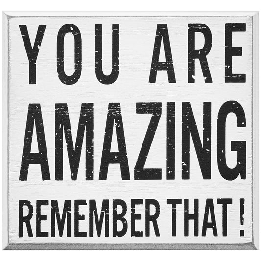 Inspirational Wooden Box Sign You are Amazing Remember That Wood Box Sign Home Decor Motivational Quote Desk Decor Thank You Gift for Home Office Bedroom Table 4.9 x 5.2 Inches(White)