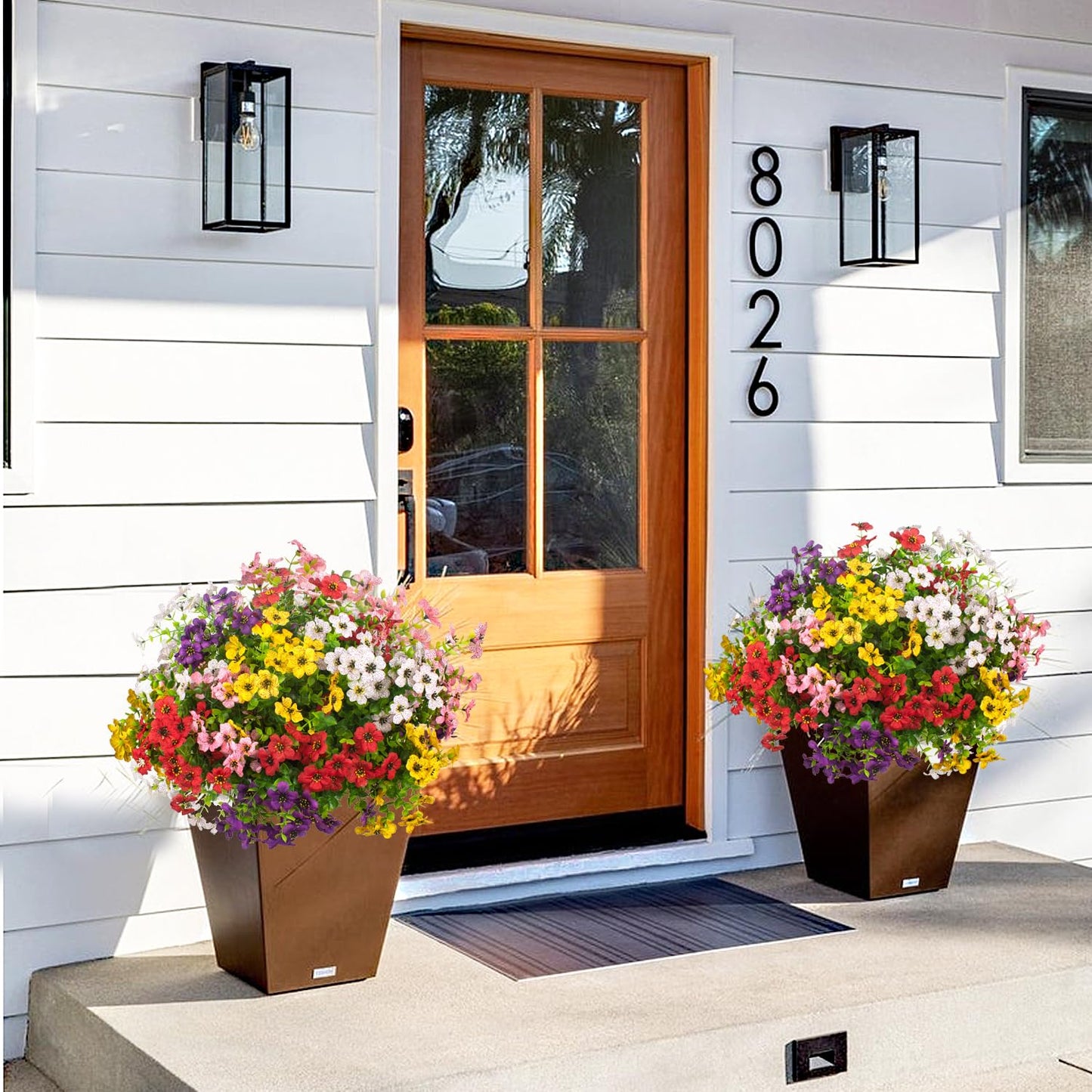 20 Bundles Artificial Flowers for Outdoors, UV Resistant Fake Plants Flowers Greenery Shrubs Plants for Decoration Outside Plants Hanging Planter Home Garden Decor