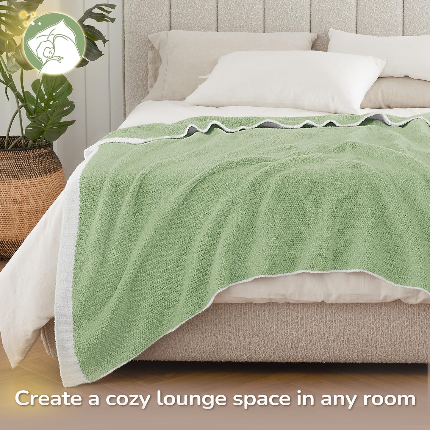 Basic Beyond Heather Green Throw Blanket for Couch, Super Soft Fluffy Blanket, Cozy Fuzzy Throw Blankets for Bed, Sofa, Chair, 50x60