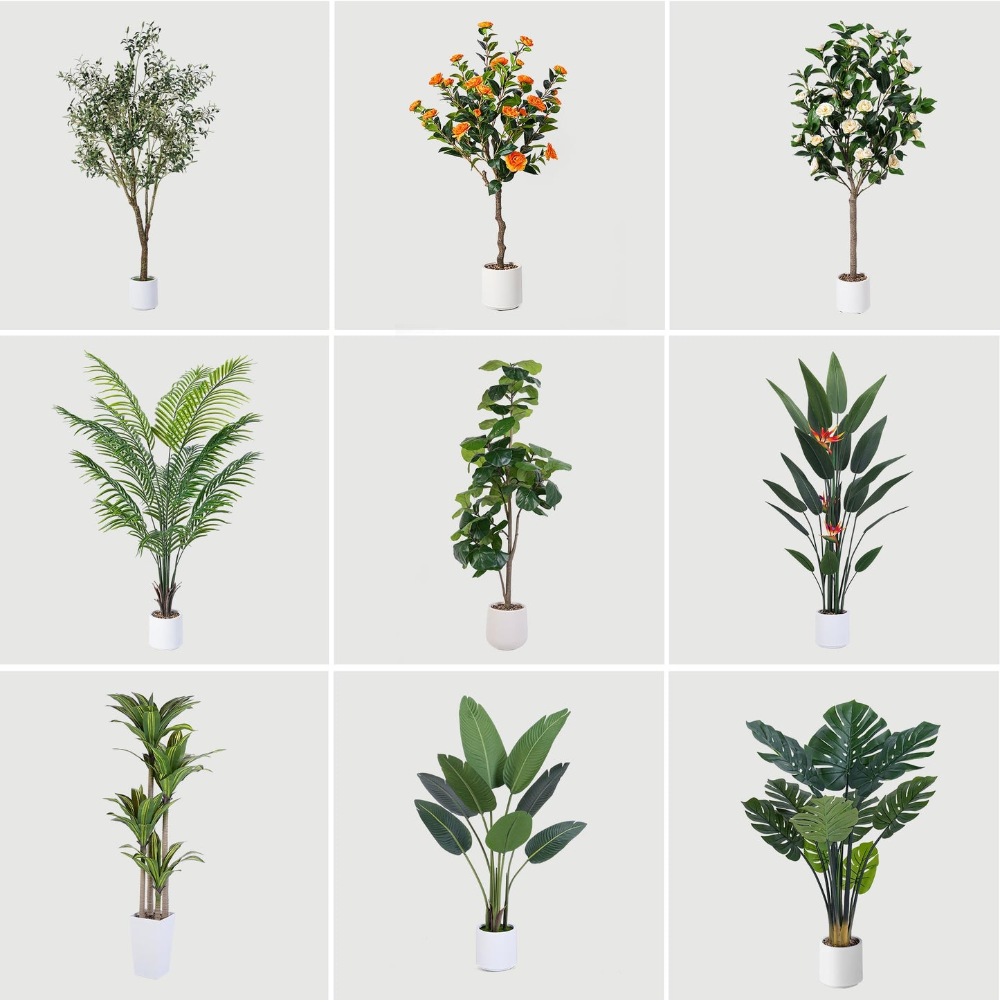 Jocoevol Artificial Camellia Tree 4ft, 2 Pack Indoor Fake Plant with Realistic Trunk, Leaves, Flowers and White Planter, Faux Potted Tree for Home Decor and Housewarming Gift