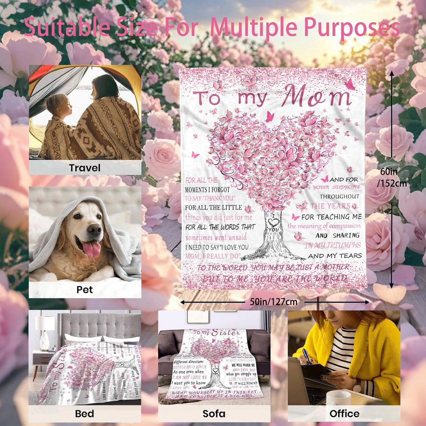 Mom Gifts Blanket from Daughter Son,Super Soft Flannel Throw Blanket 60" X 50",Gifts Blanket for Birthday Mother's Day Christmas Valentine Thanksgiving Anniversaries,for Sofa,Office Chair,Bed