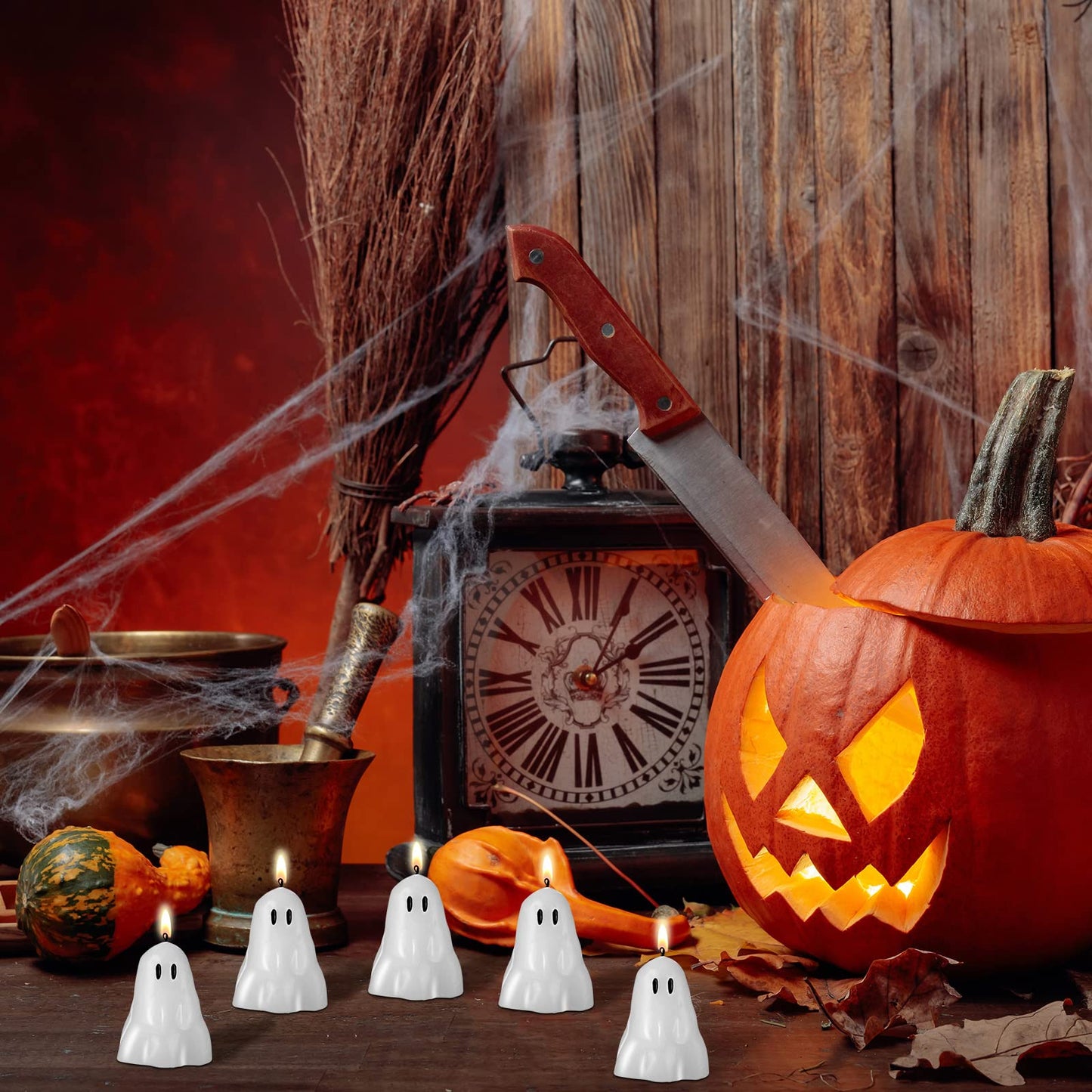 10 Pieces White Halloween Decor Candles - Soy Wax Burning Candles for Party Decorations, Pumpkin