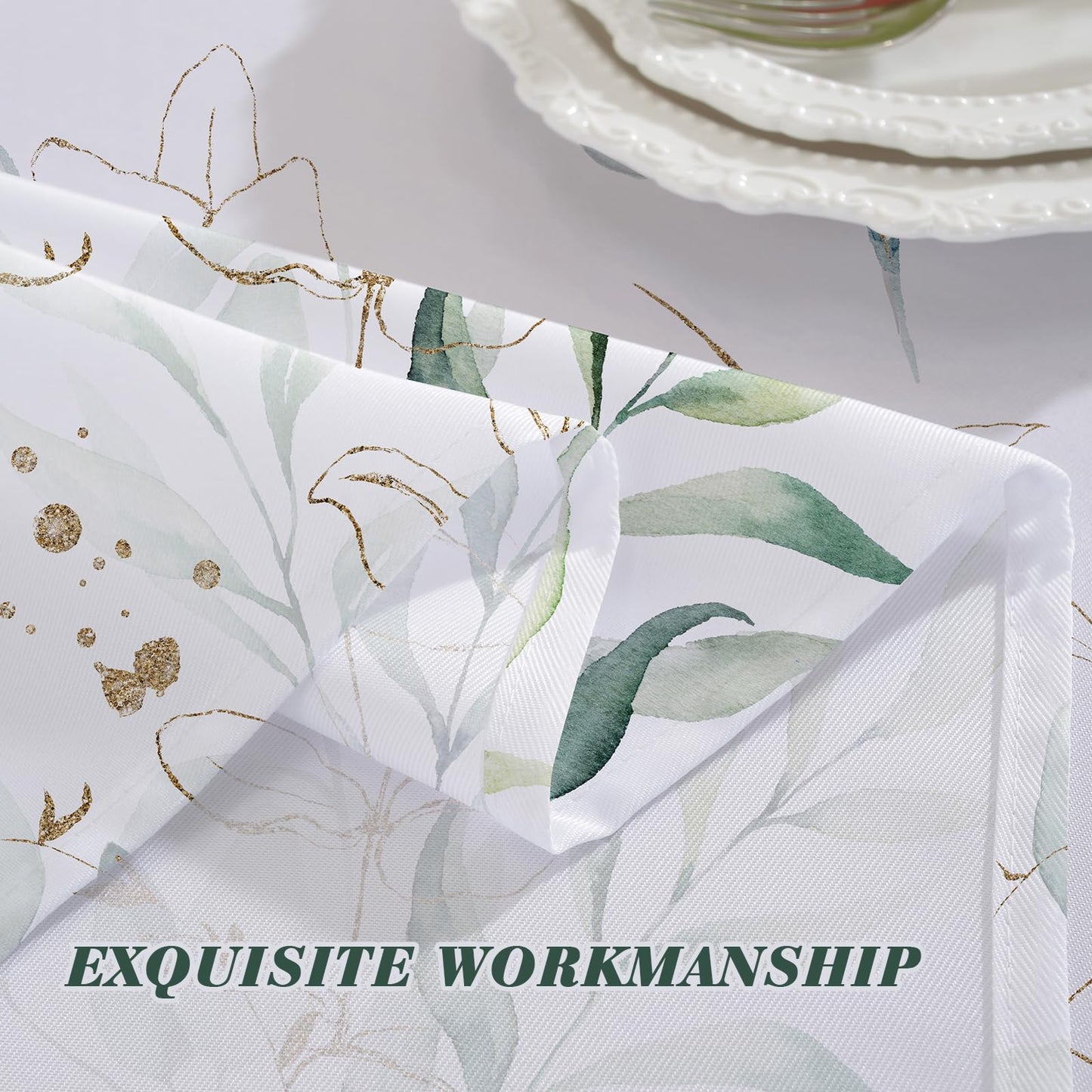 Honellaty Summer Tablecloth 52" x 70" Rectangle, Eucalyptus Leaves Table Cloths Spill-Proof Stain Resistant Wrinkle Free Table Cover for Dining, Party, Picnic