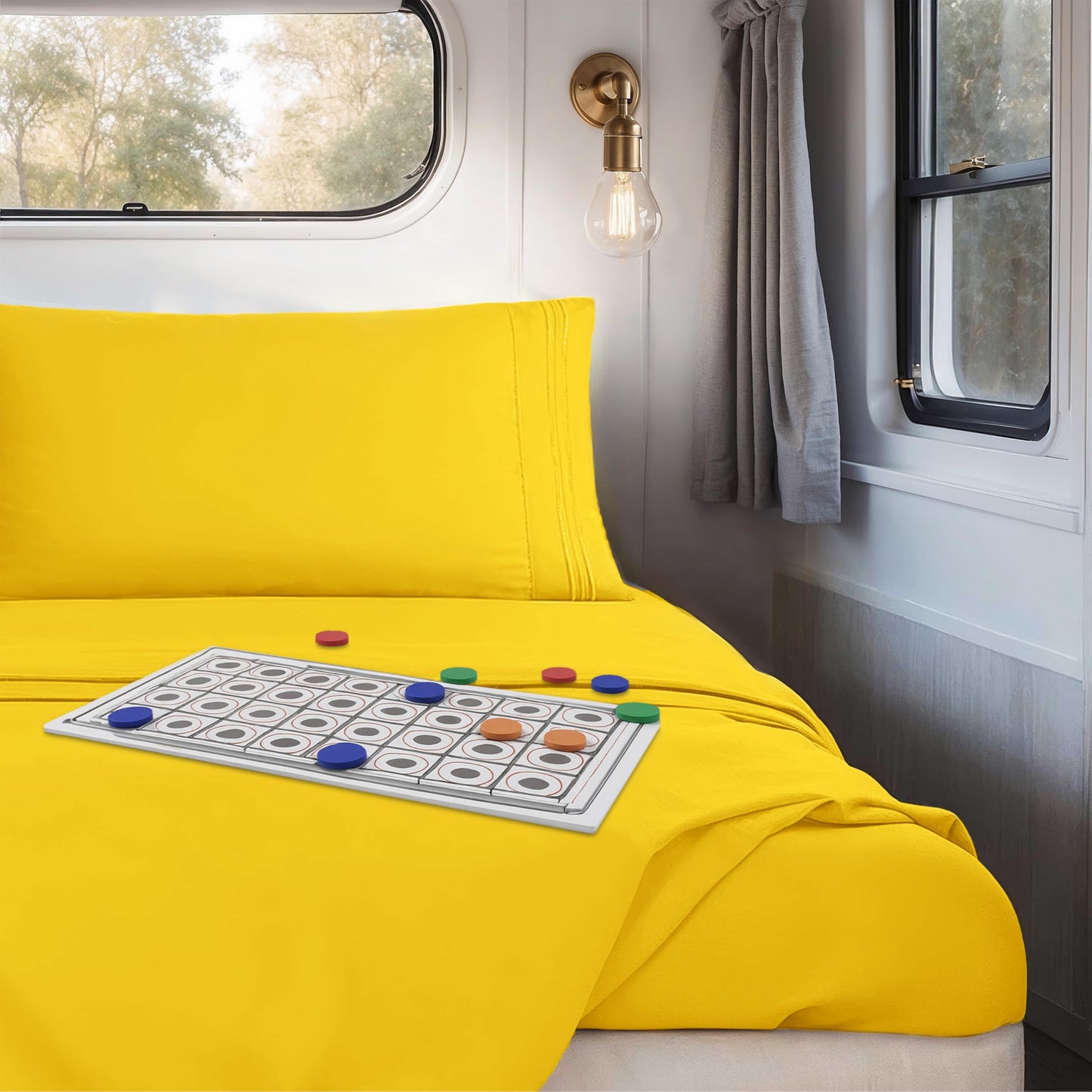 Clara Clark Bed Sheets, Premier 1800 Series 4 Piece RV Queen Sheet Set, Luxury Soft Sheets for RV Bunks, Short Queen - Yellow