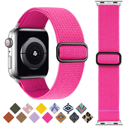 Stretchy Solo Loop Strap Compatible with Apple Watch Band 38mm 40mm 41mm 42mm 44mm 45mm 46mm 49mm,Soft Nylon Elastic Strap Wristband for iWatch series 10 9 8 7 6 5 4 3 2 1 se Ultra Twill-Hot Pink