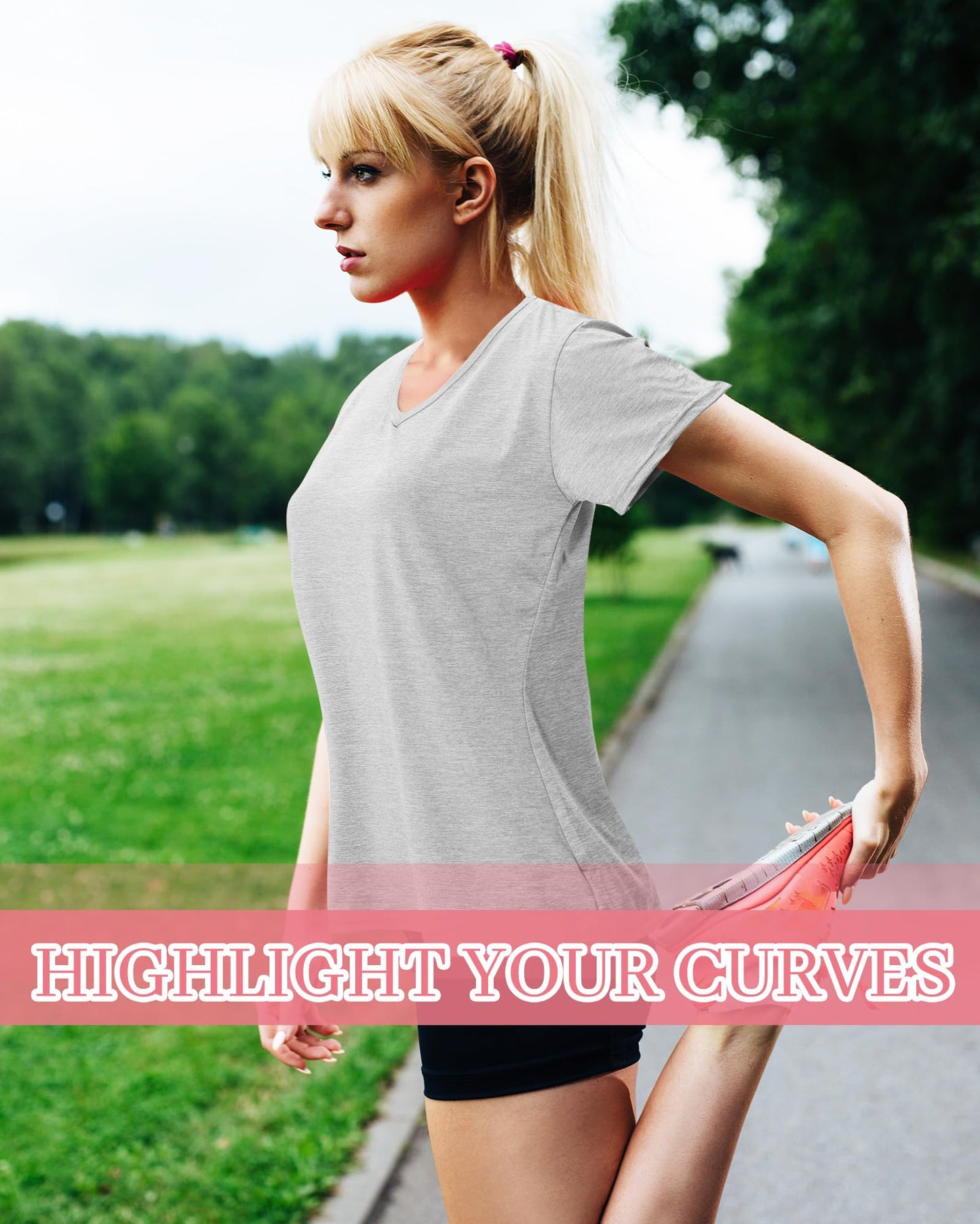 Taiyin 10Pcs Women's Dry Fit T Shirts V Neck Short Sleeve Lightweight Shirts Tee for Workout Athletic Yoga Gym Hiking Running (Dark Colors,XL)