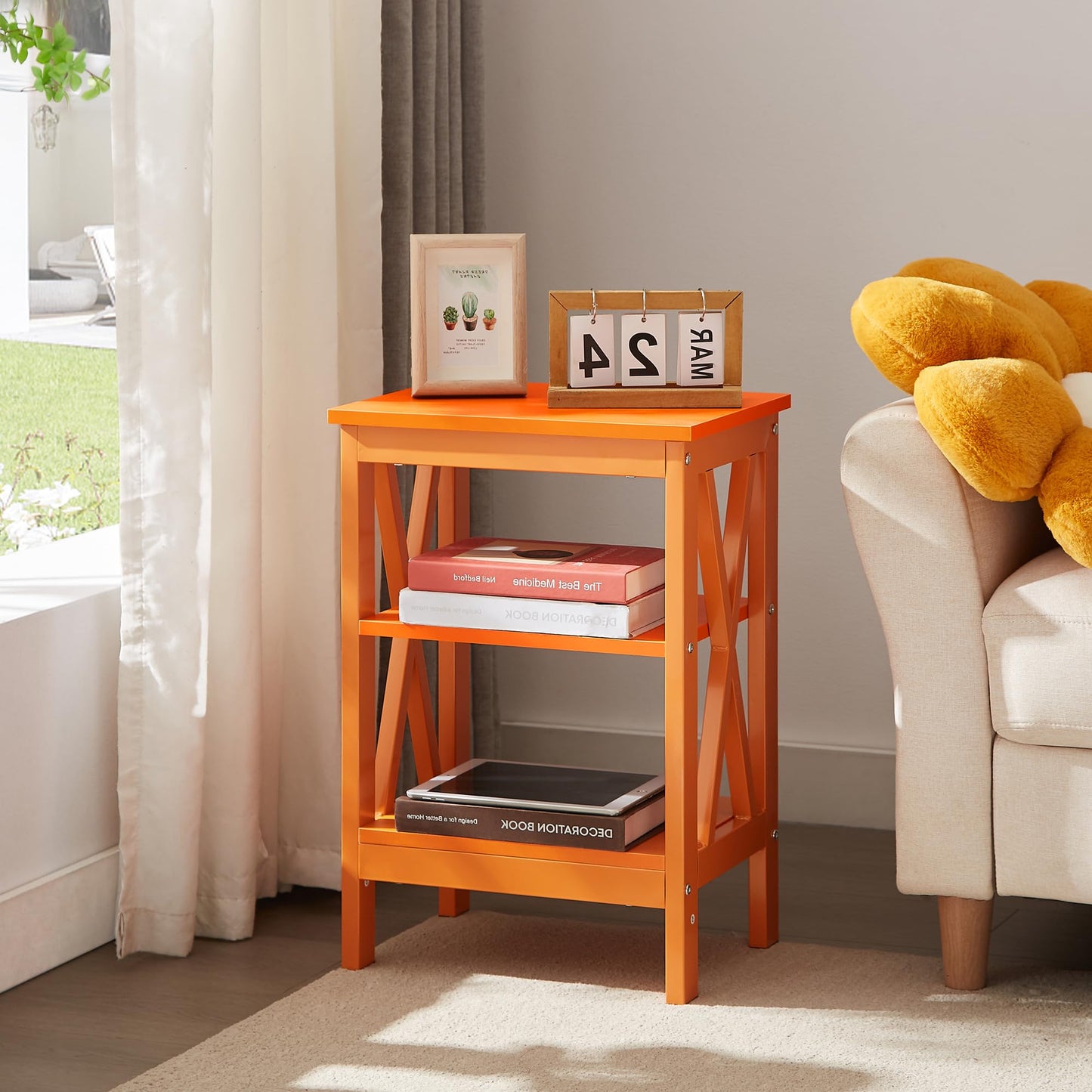 VECELO Nightstands Side/End Table with Storage Shelf Nightstands for Children's Room Living Room Bedroom, Orange