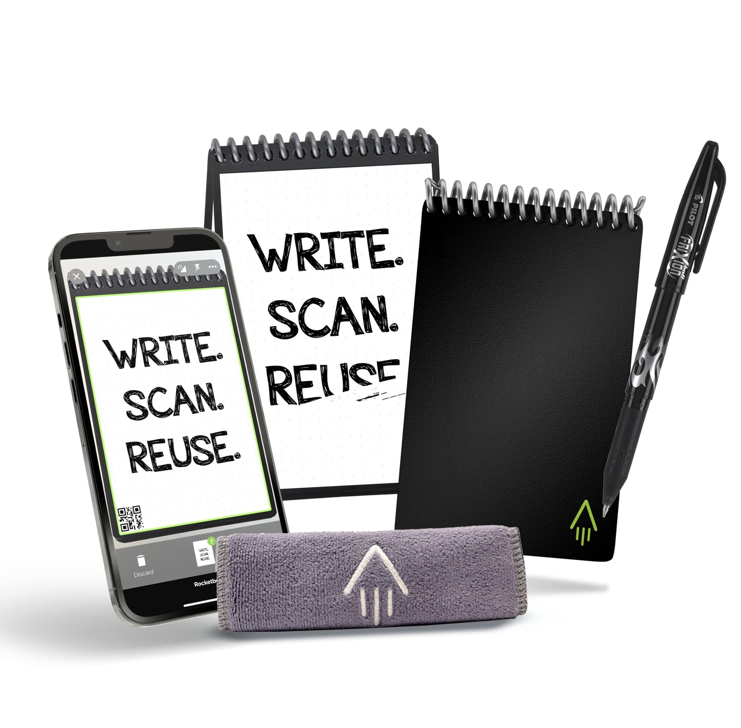 Rocketbook Smart Reusable Notebook, Mini Spiral Notebook, Infinity Black, (3.5" x 5.5")