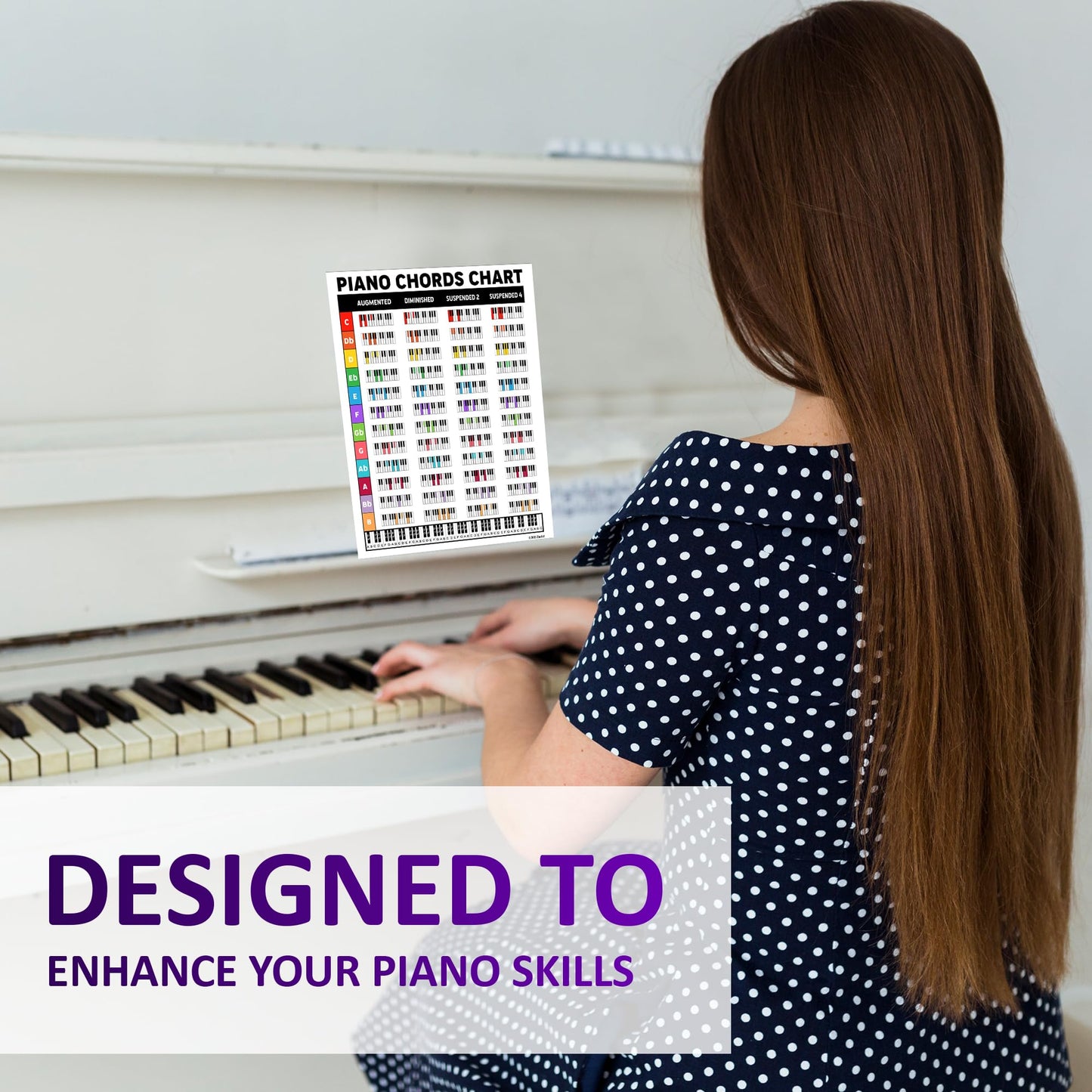 Zastic! Laminated Piano Chords Poster - 8.5 x 11in - Keyboard Key Poster Cheatsheet Note Chart - Essential Piano Accessories