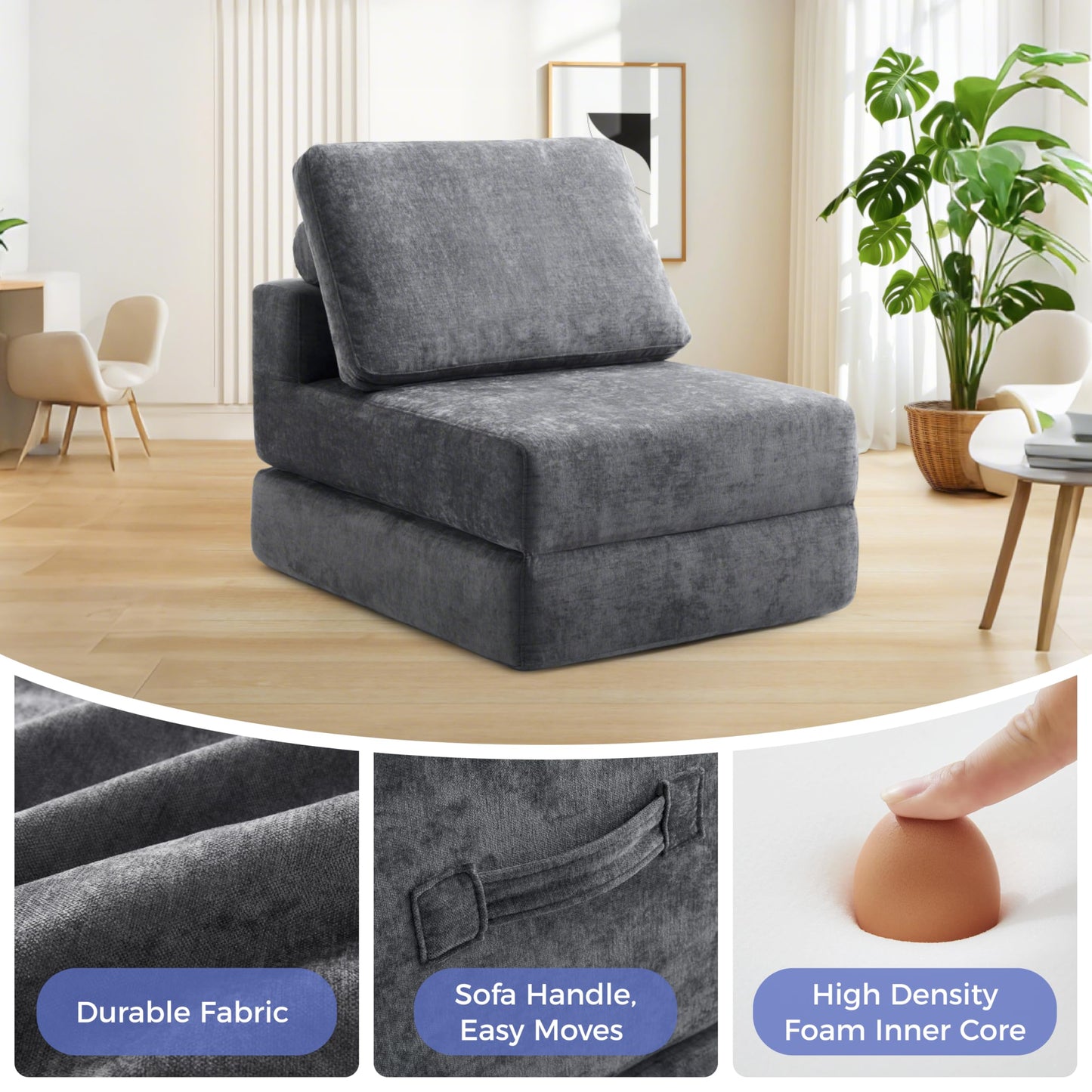 Jamdok 8 Inch Thick Freestanding Folding Sofa Bed for Adults,Convertible Fold Out Sleeper Chair with Back Pillow, Lazy Couch for Living Room/Bedroom/Guest Use/Home Office/Apartment