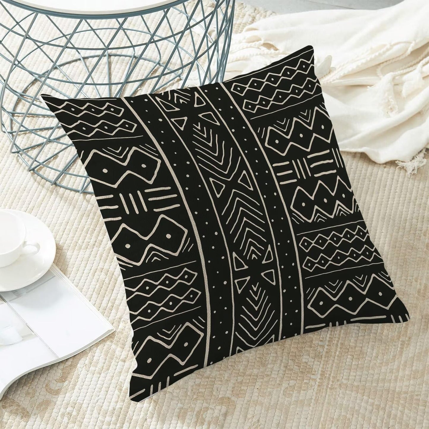 Abstract Line Throw Pillow Covers 18x18 Inch Set of 2, Black Line Decoration Throw Pillow Covers Decorative Art Outdoor Cushion Cover for Sofa Couch Farmhouse Room Bed Decor