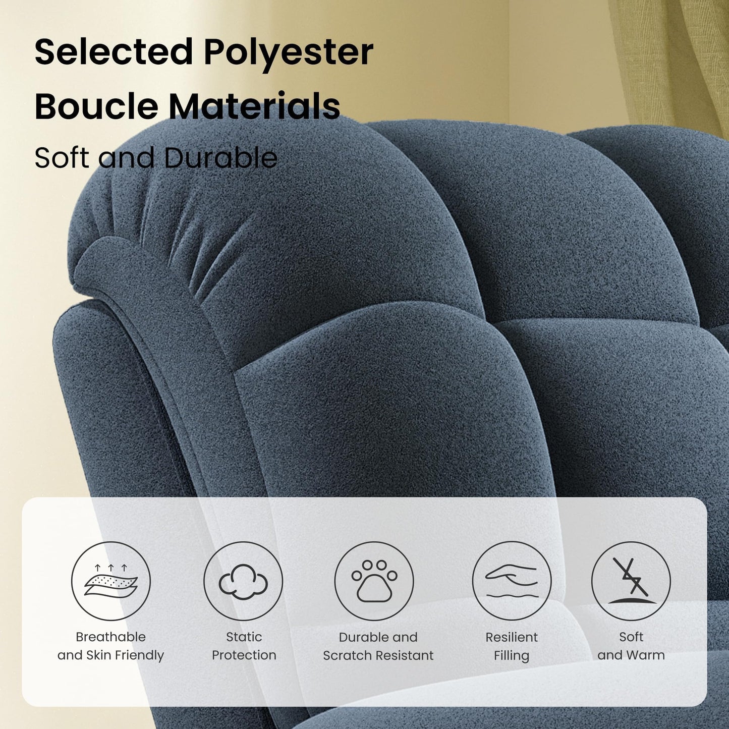 Welzona Updated Power Recliner Chair, Adjustable Electric Recliner Chair for Adults, Ultra-Comfy Teddy Fleece Recliner Chair for Small Space, Tool-Free Assembly, 2 Side Pockets and USB Port, Blue Gray