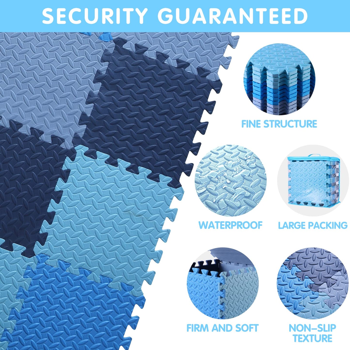 Tamiplay 16 Tiles Foam Play Mat for Baby, Soft & Safe EVA Foam Mats for Floor, Square Baby Play Mat, Kids Foam Puzzle Floor Mat, 47x47 Play Mat for Playpen(Dark Blue/Gray Blue/Light Blue/Blue)