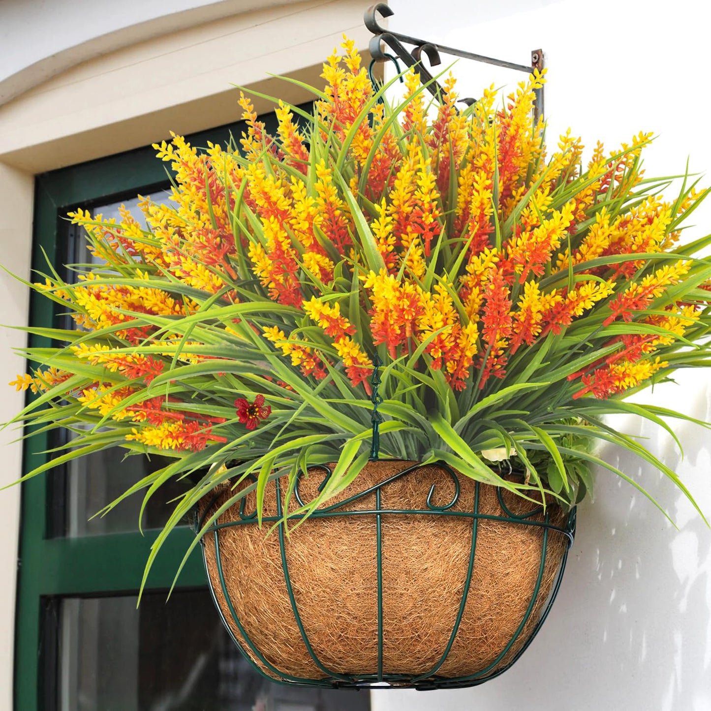 20 Bundles Artificial Plants Outdoor Fake Monkey Grass with Flowers (Orange Red)