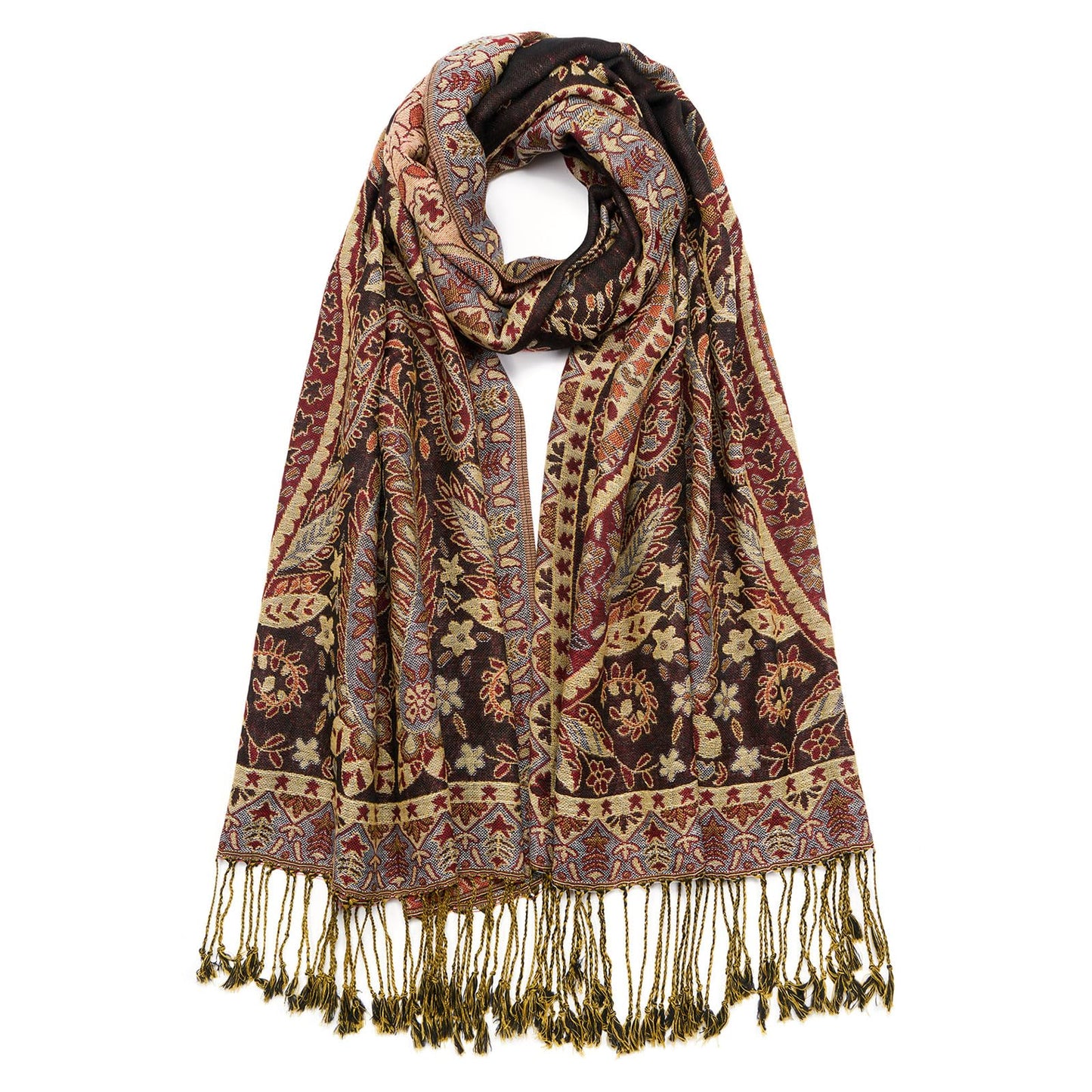 Paisley Pashmina Shawl Wrap Women Reversible Vintage Jacquard Pashmina Rave Scarf with Fringe for Evening, Wedding