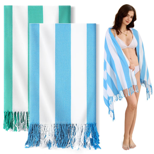 Genovega 2 PacksOversized Turkish Beach Towels 74"x38" Thin Quick Dry Sand Free Pool Swim Bathing Towel Extra Large Blanket Adult Travel Essentials Accessories Summer Vacation LightGreen Pink Stripe