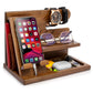 TESLYAR Wood Phone Docking Station for Men - Desktop or Nightstand Organizer - Birthday gifts for Men, Dad - Anniversary Idea from Wife - Key Holder, Stand Wallet, Watch & Essentials (Ebony)