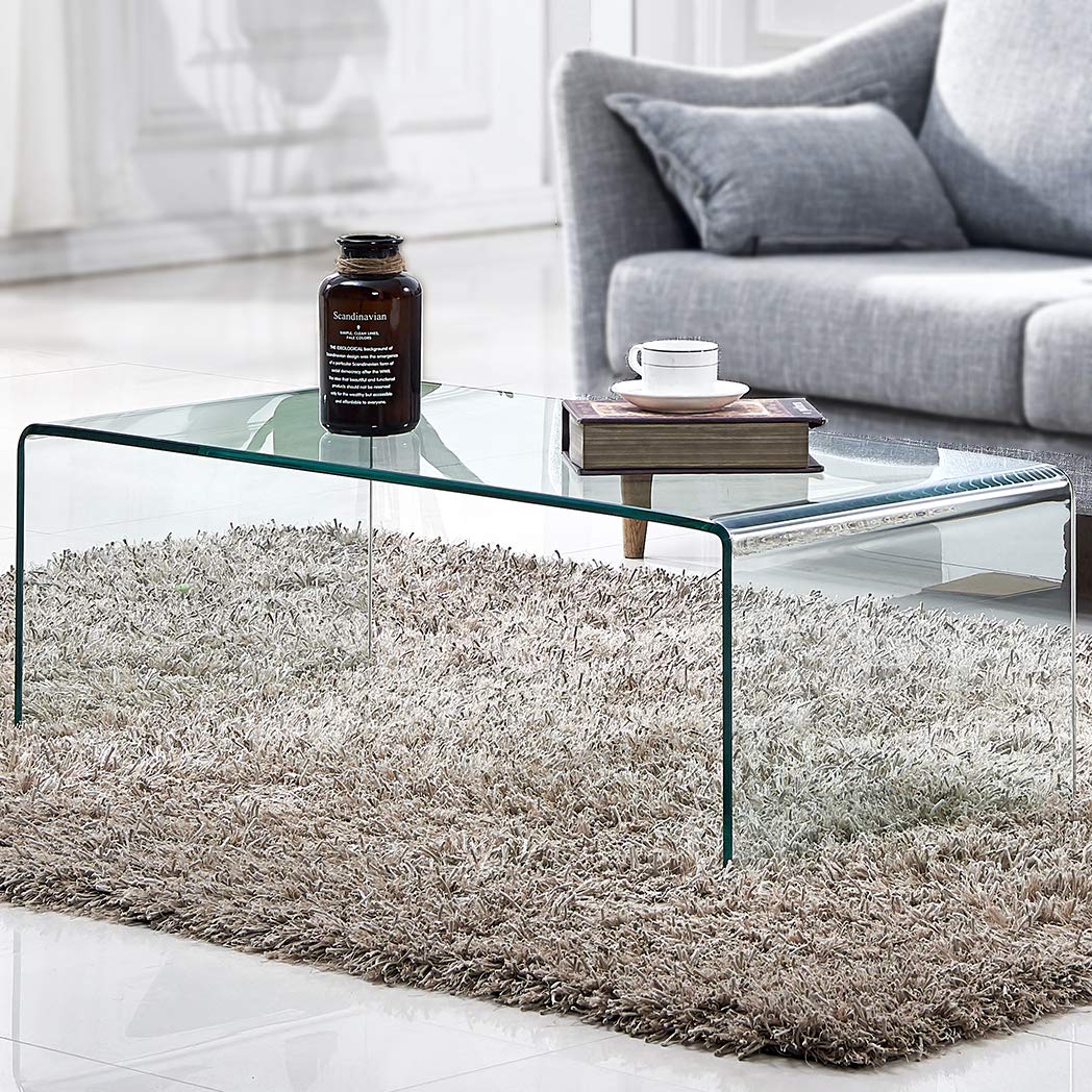 Premium Tempered Glass Coffee Table,Small Modern Clear Coffee Table for Living Room,Match Well with Rug (39.4x19.7x13.8)