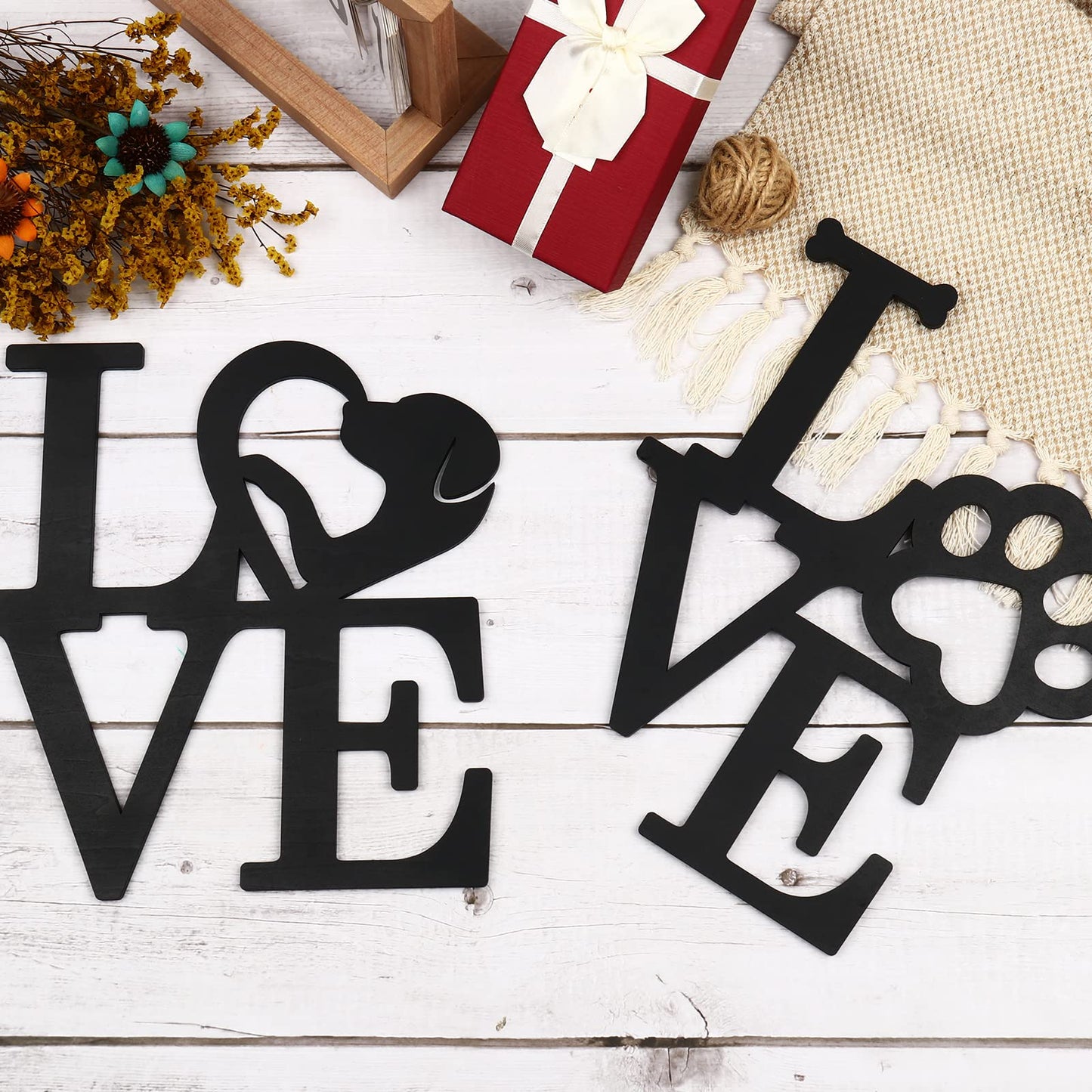 KOYILTD 2PCS Love with Paw Print and love Wall Decor, Dog Lover Home Decor (Black)