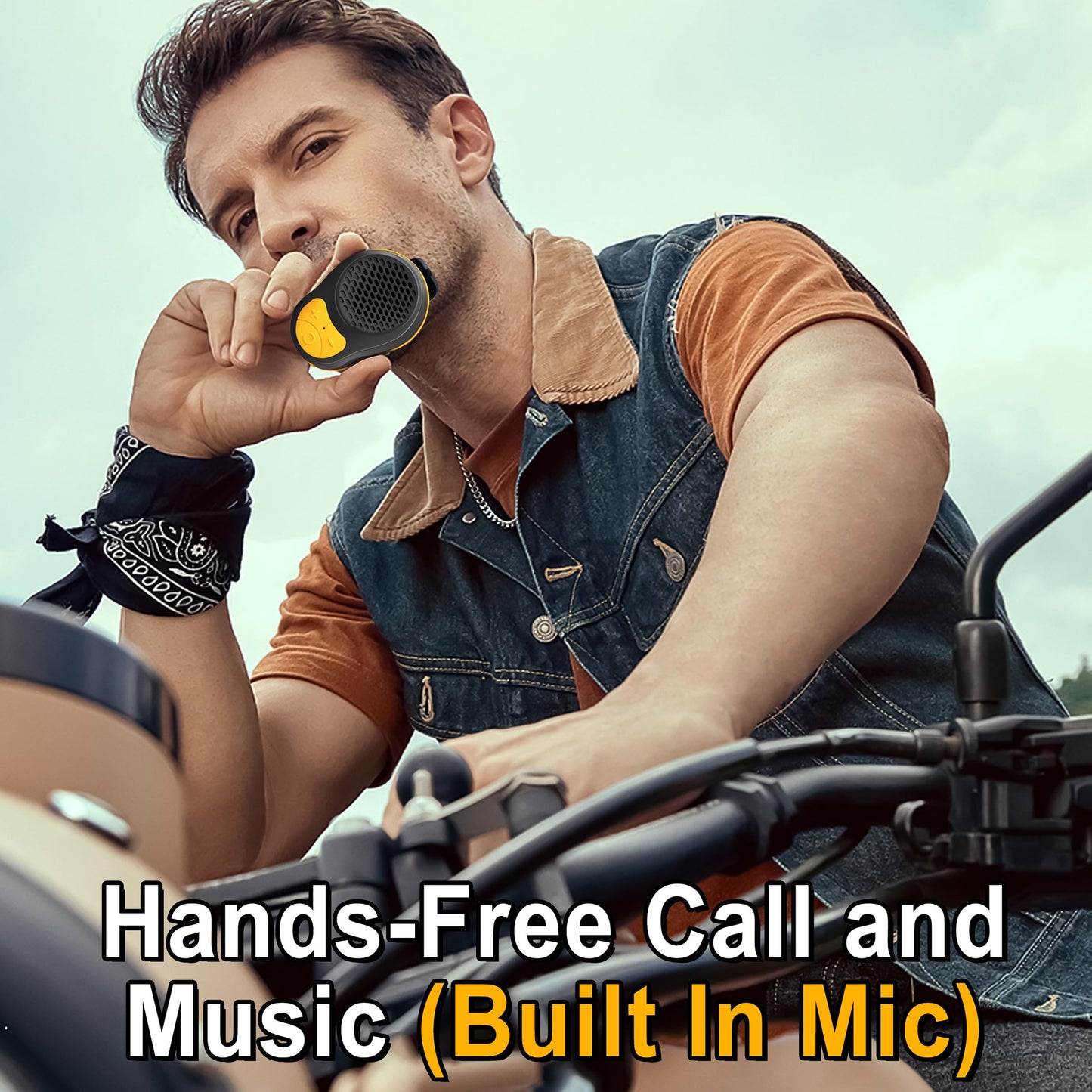 STDFORU Small Wearable Bluetooth Speaker Clip On Wireless Jobsite Pro Water-Resistant Portable Bluetooth Speaker Mini Wearable Speakers with Microphone for Workout Cycling Running (Black+Yellow)