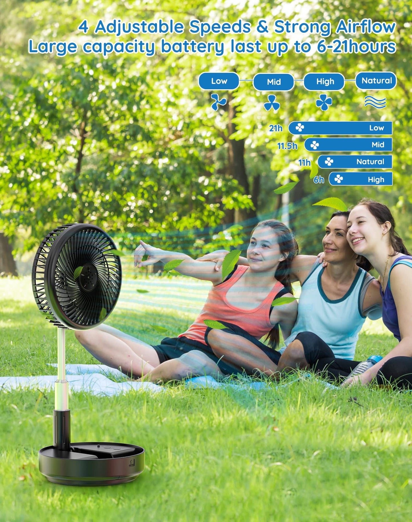 Primevolve Portable Oscillating Standing Fan,Rechargeable Battery Operated USB Floor Table Desk Fan with Remote, Bedroom Camping Travel Fans Black 7.7"