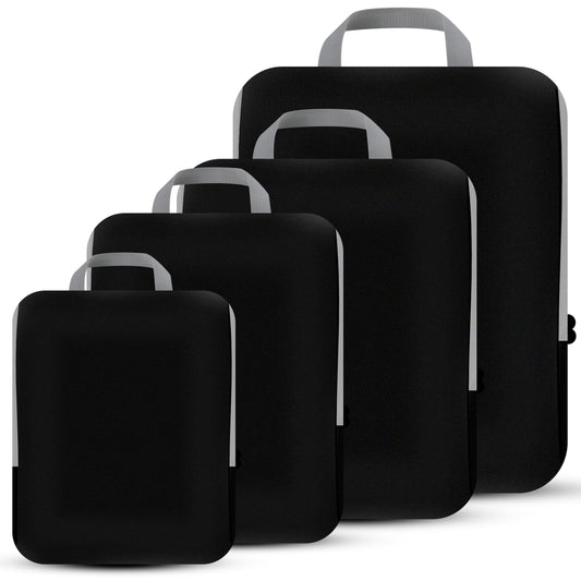 PANDA JOYS 4 Set Compression Packing Cubes Travel - Travel Accessories Expandable Packing Organizers for Carry On - Essentials Luggage Bags - Black