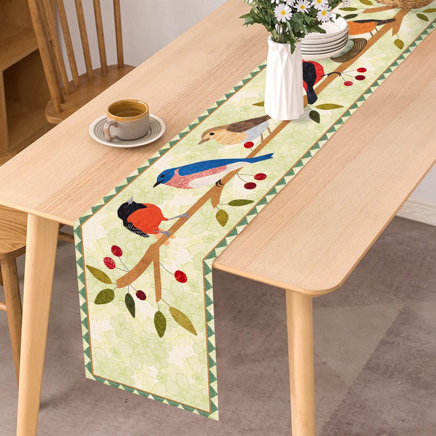 Seliem Summer Birds Tree Branches Table Runner, Cardinal Home Kitchen Dining Decor, Spring Seasonal Farmhouse Decorations Indoor Outdoor Party Supply 13x120 Inch